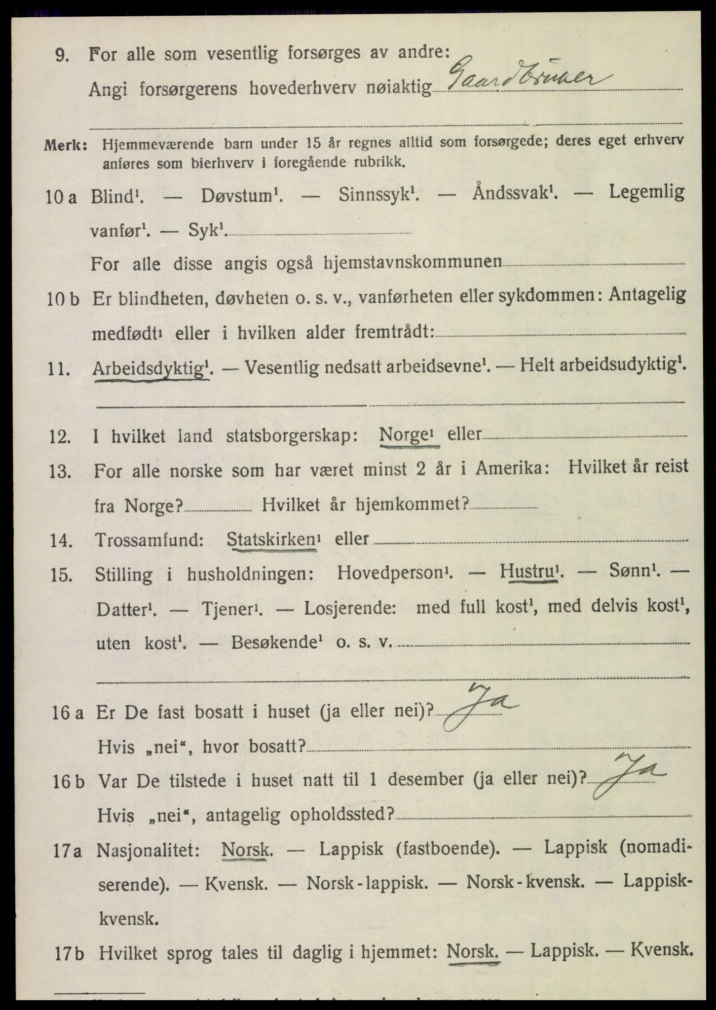 SAT, 1920 census for Fauske, 1920, p. 12917