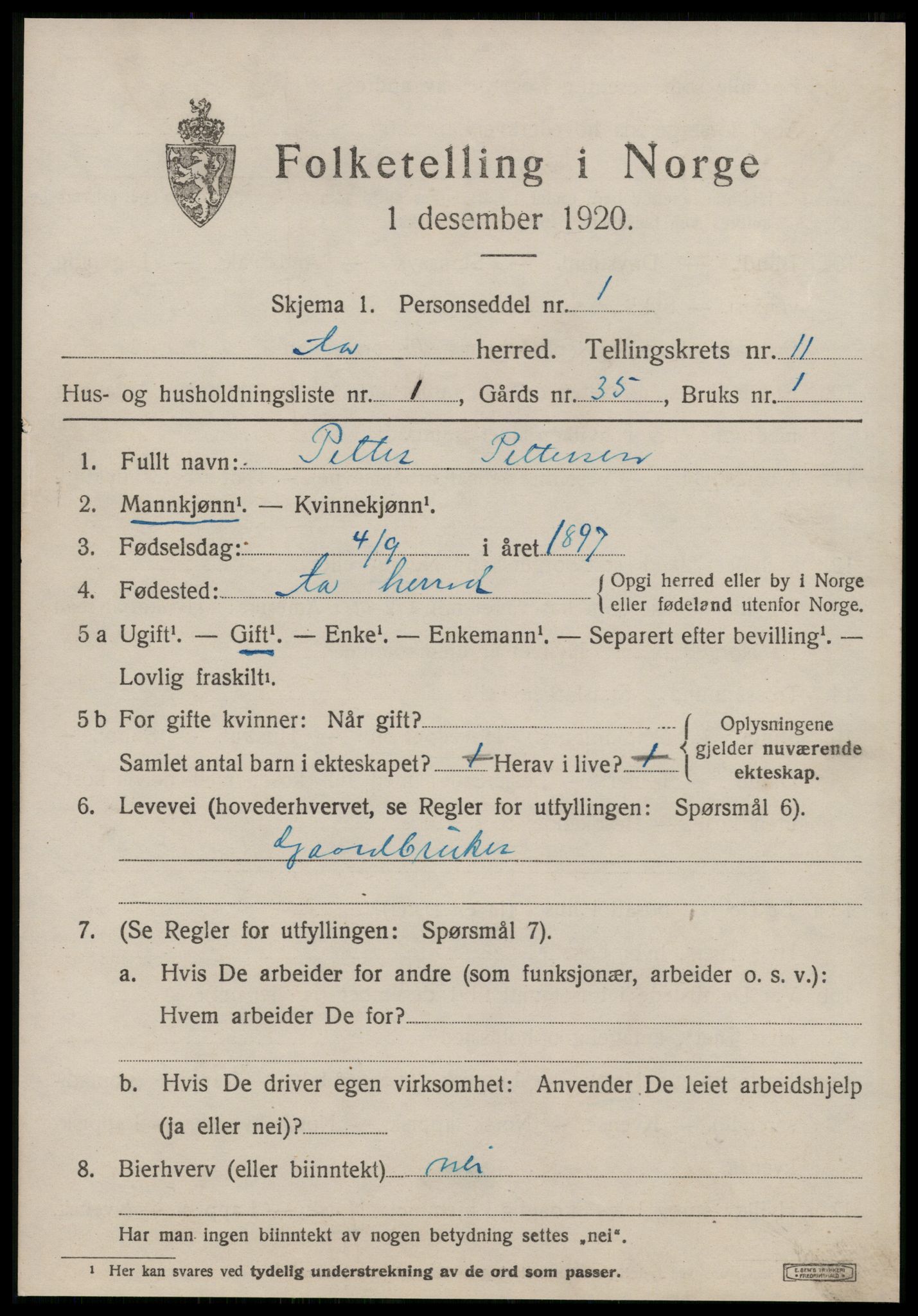 SAT, 1920 census for Å, 1920, p. 4414