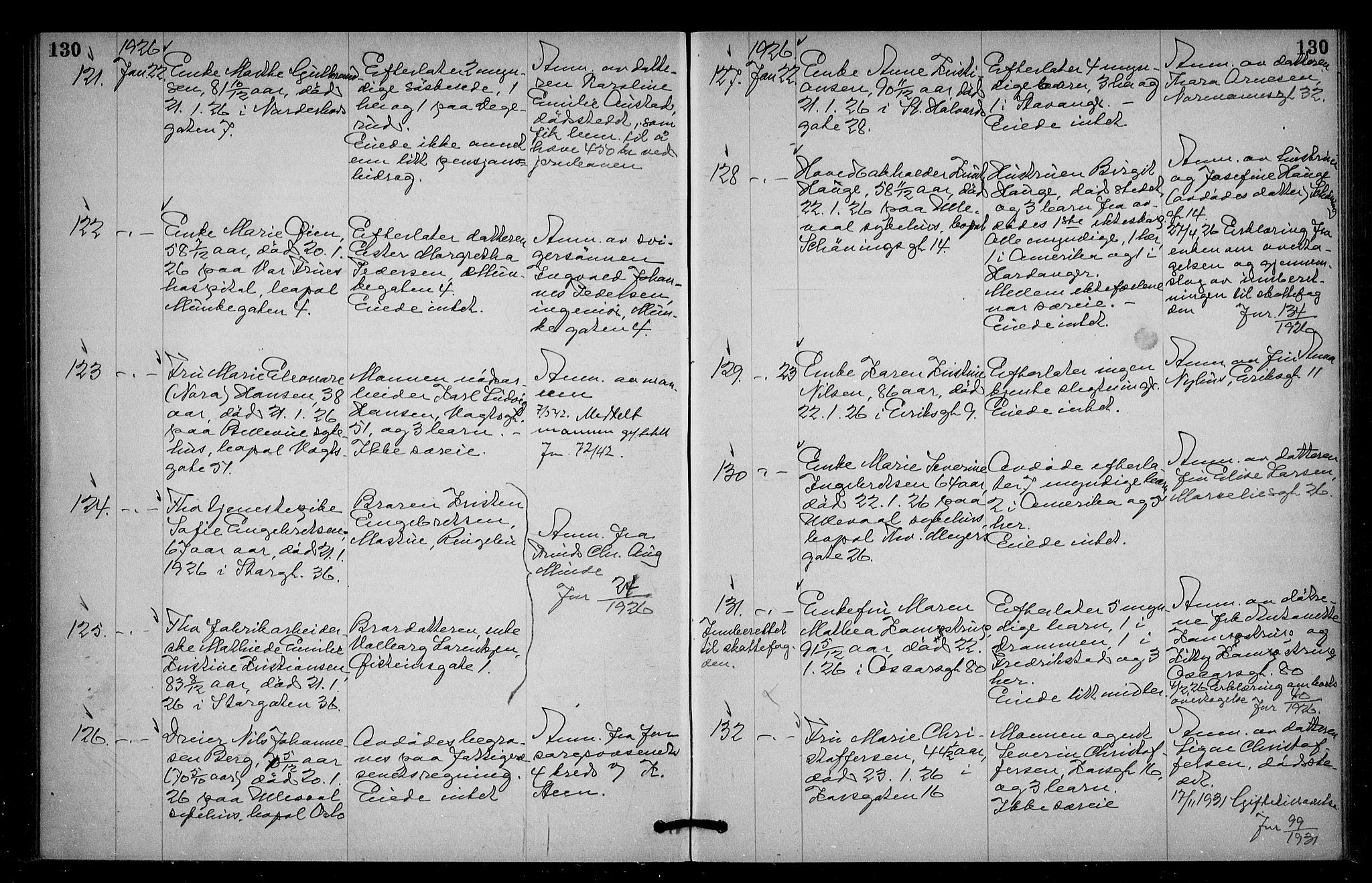 Oslo skifterett, AV/SAO-A-10383/G/Ga/Gac/L0013: Dødsfallsprotokoll, 1925-1927, p. 130