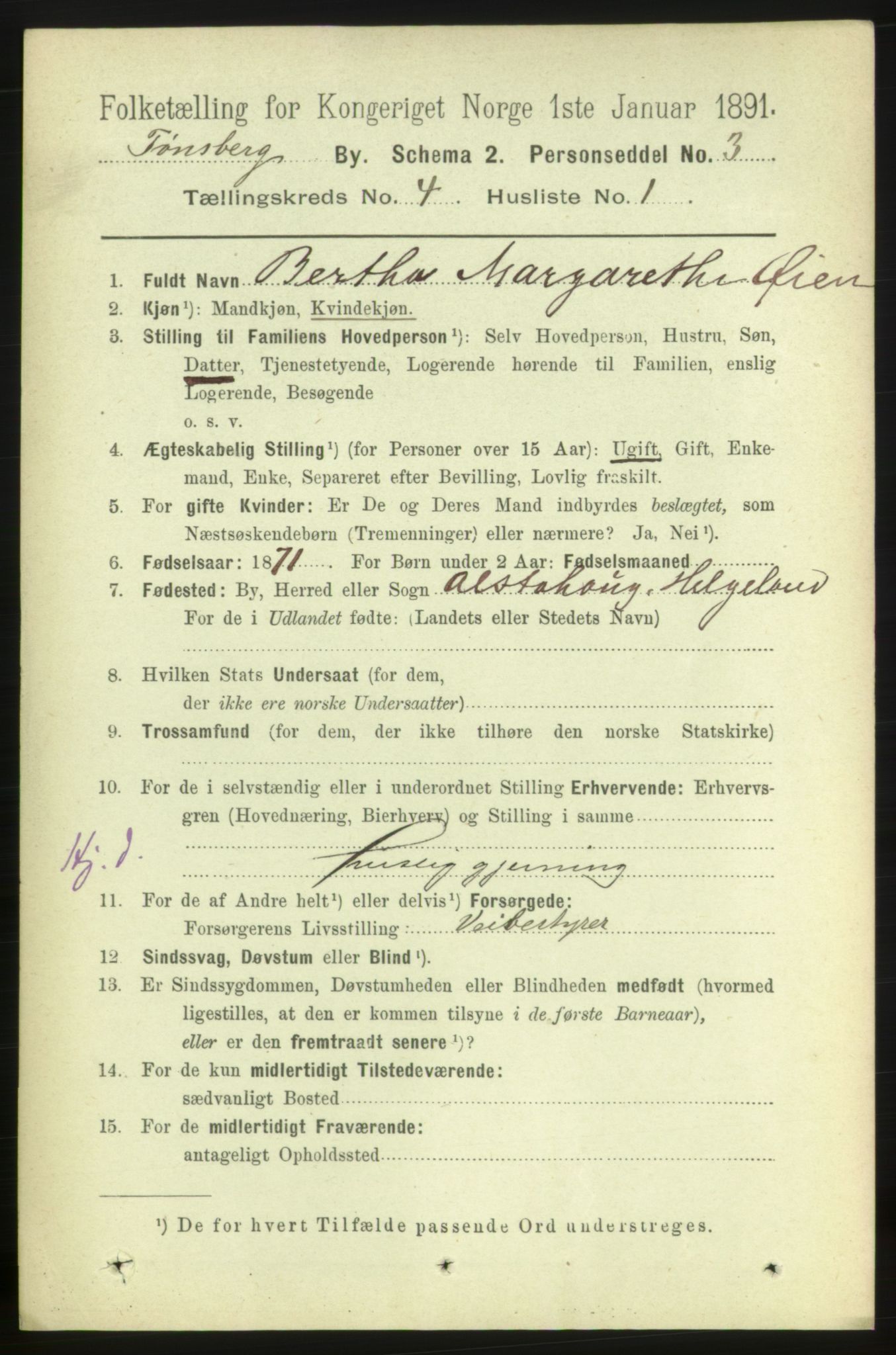 RA, 1891 census for 0705 Tønsberg, 1891, p. 1965