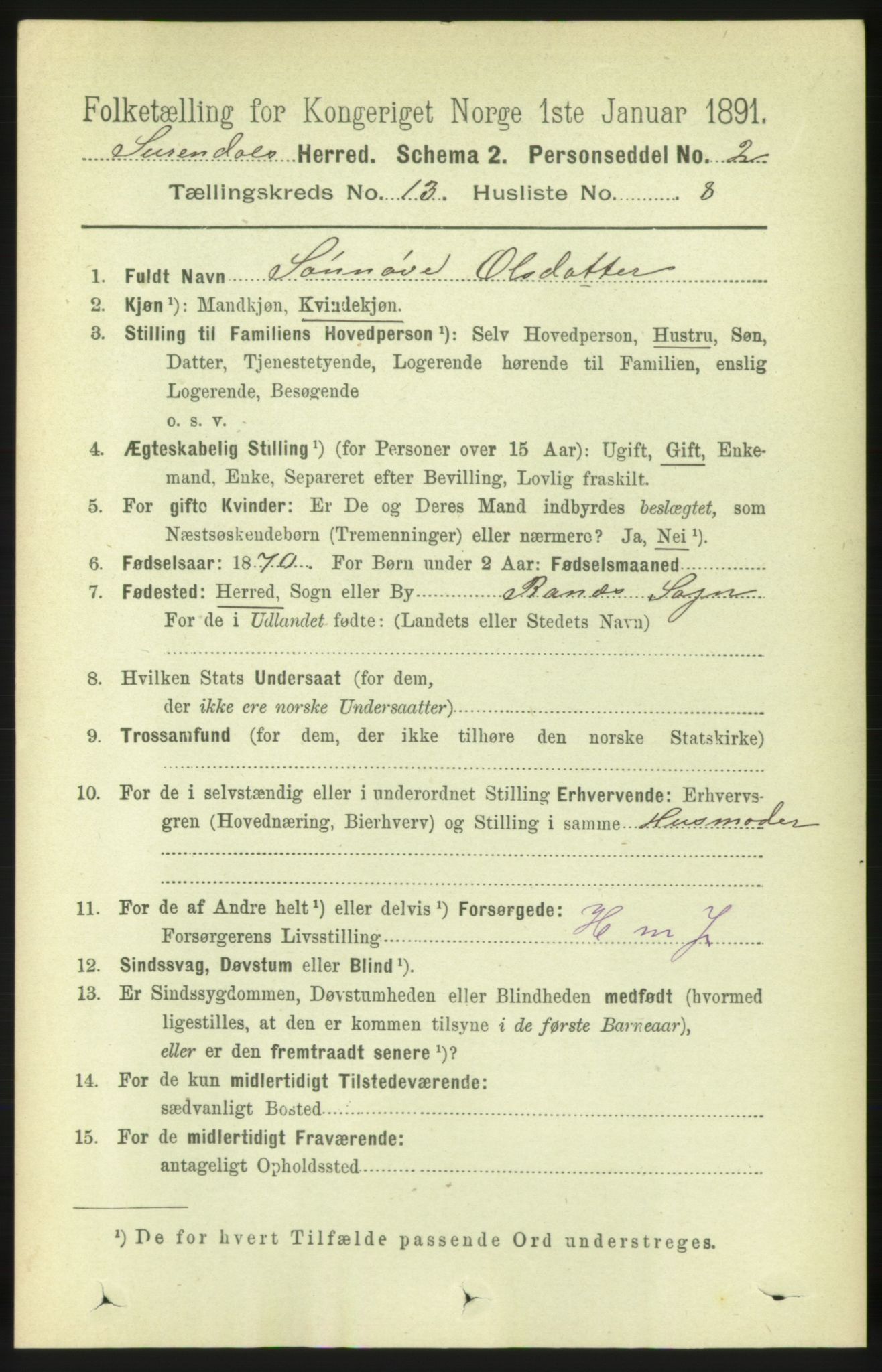 RA, 1891 census for 1566 Surnadal, 1891, p. 3217