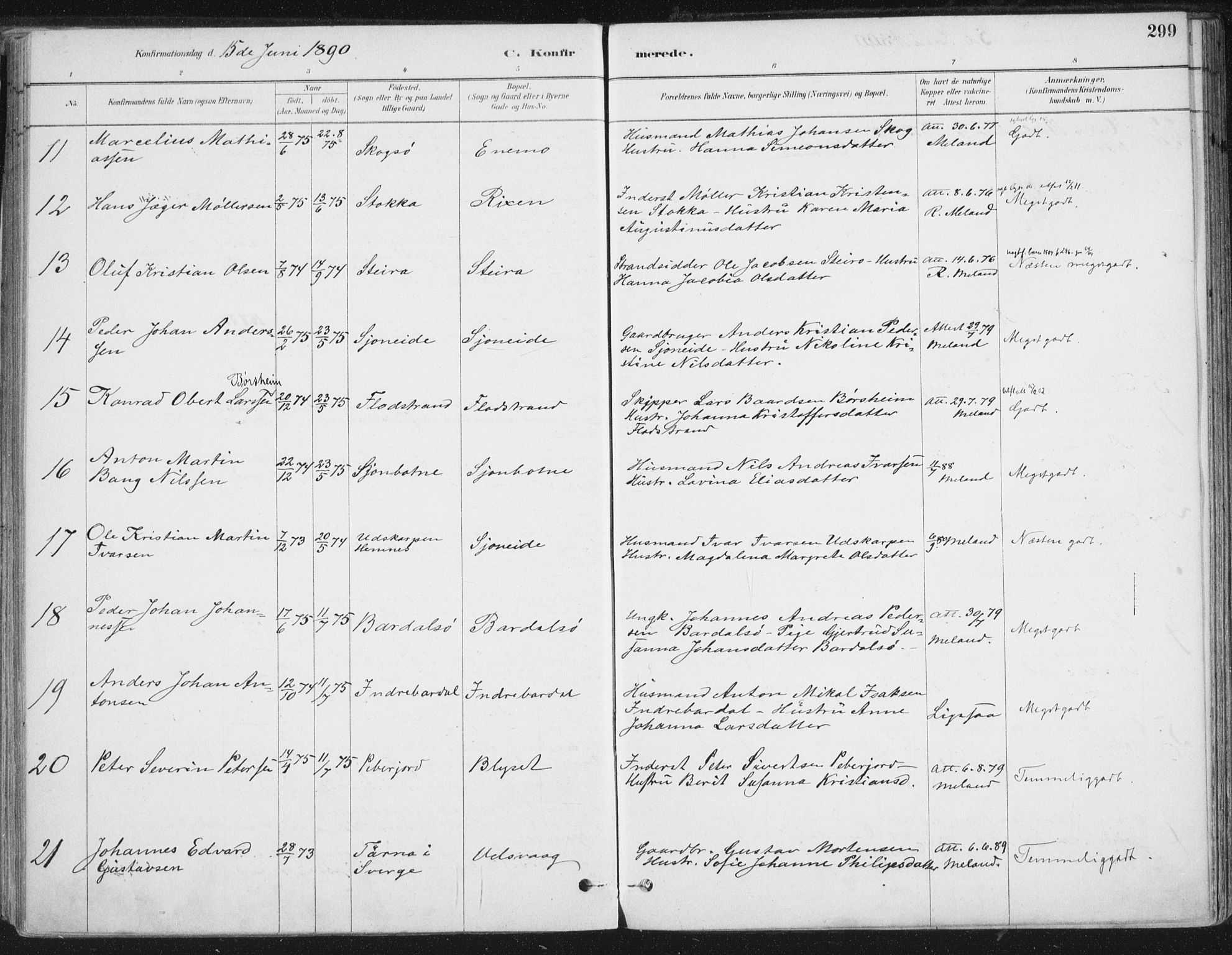 Ministerialprotokoller, klokkerbøker og fødselsregistre - Nordland, AV/SAT-A-1459/838/L0552: Parish register (official) no. 838A10, 1880-1910, p. 299