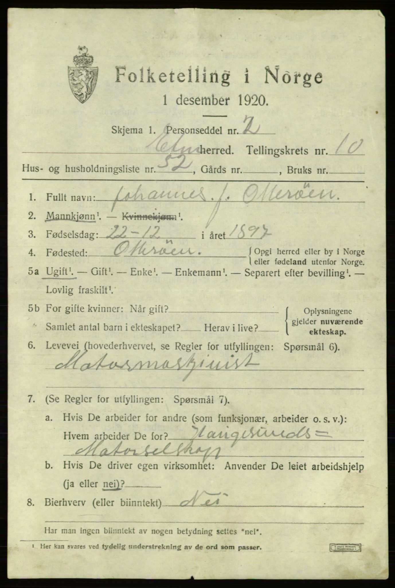 SAB, 1920 census for Etne, 1920, p. 4661