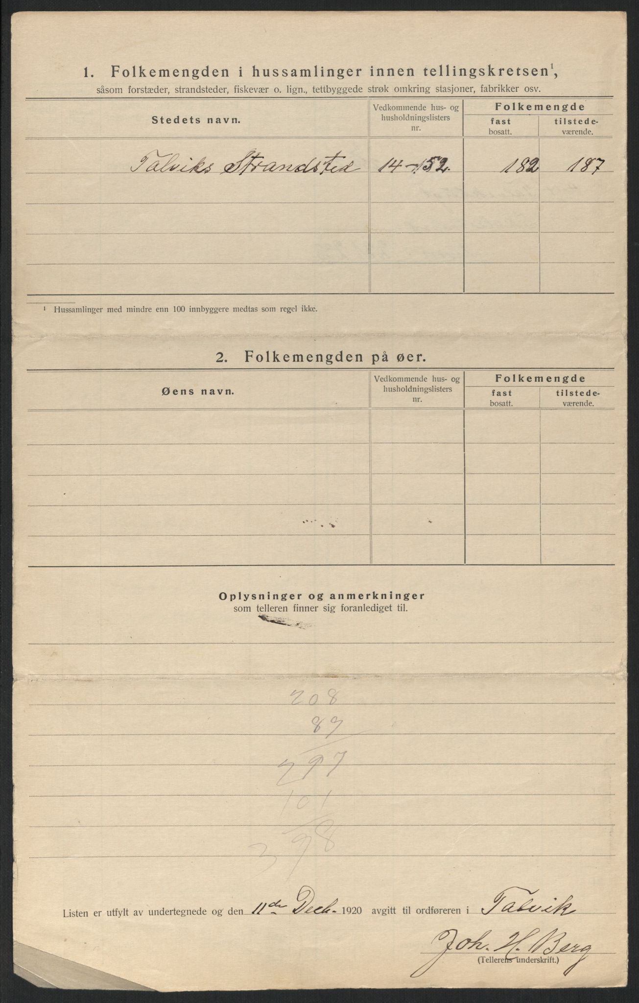 SATØ, 1920 census for Talvik, 1920, p. 8