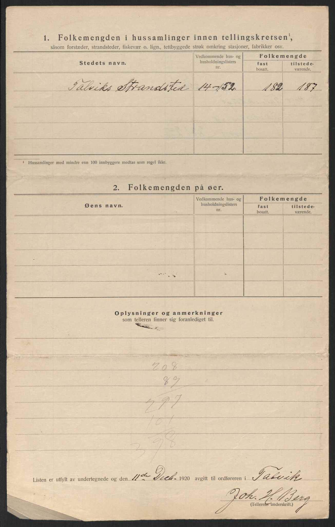 SATØ, 1920 census for Talvik, 1920, p. 8