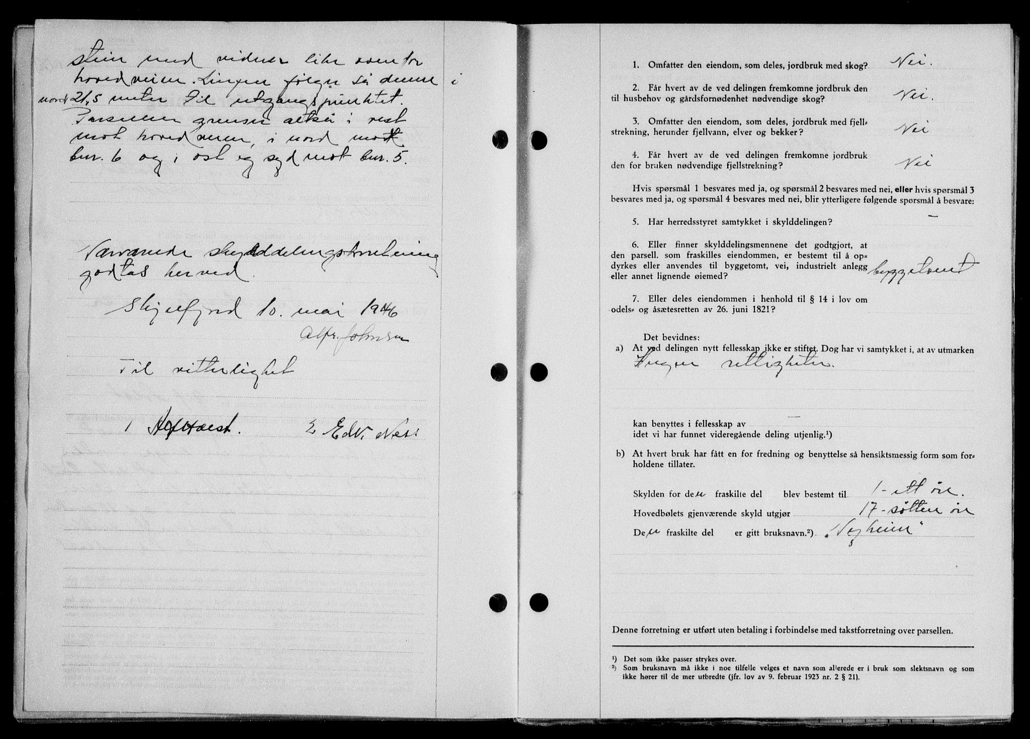 Lofoten sorenskriveri, SAT/A-0017/1/2/2C/L0014a: Mortgage book no. 14a, 1946-1946, Diary no: : 666/1946