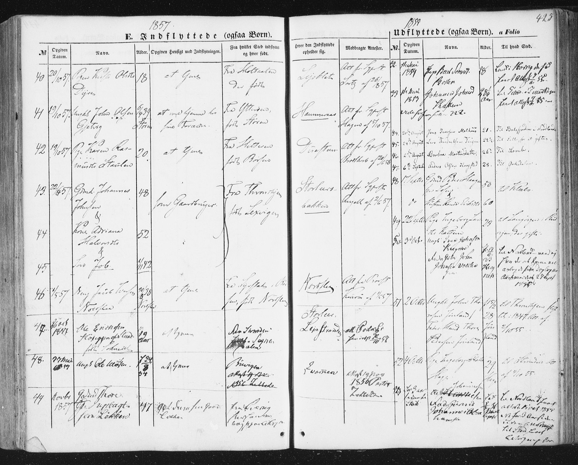 Ministerialprotokoller, klokkerbøker og fødselsregistre - Sør-Trøndelag, SAT/A-1456/691/L1076: Parish register (official) no. 691A08, 1852-1861, p. 425