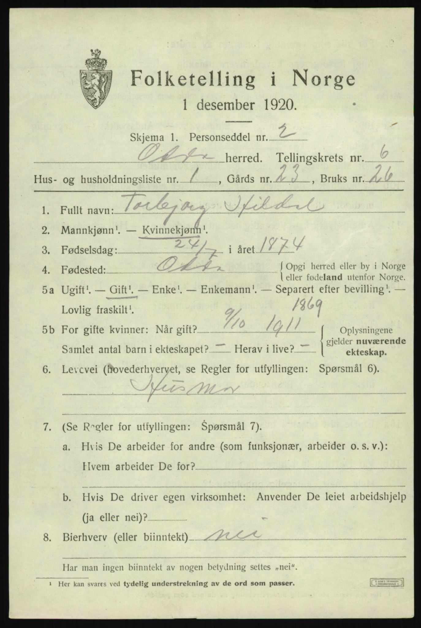 SAB, 1920 census for Odda, 1920, p. 3993