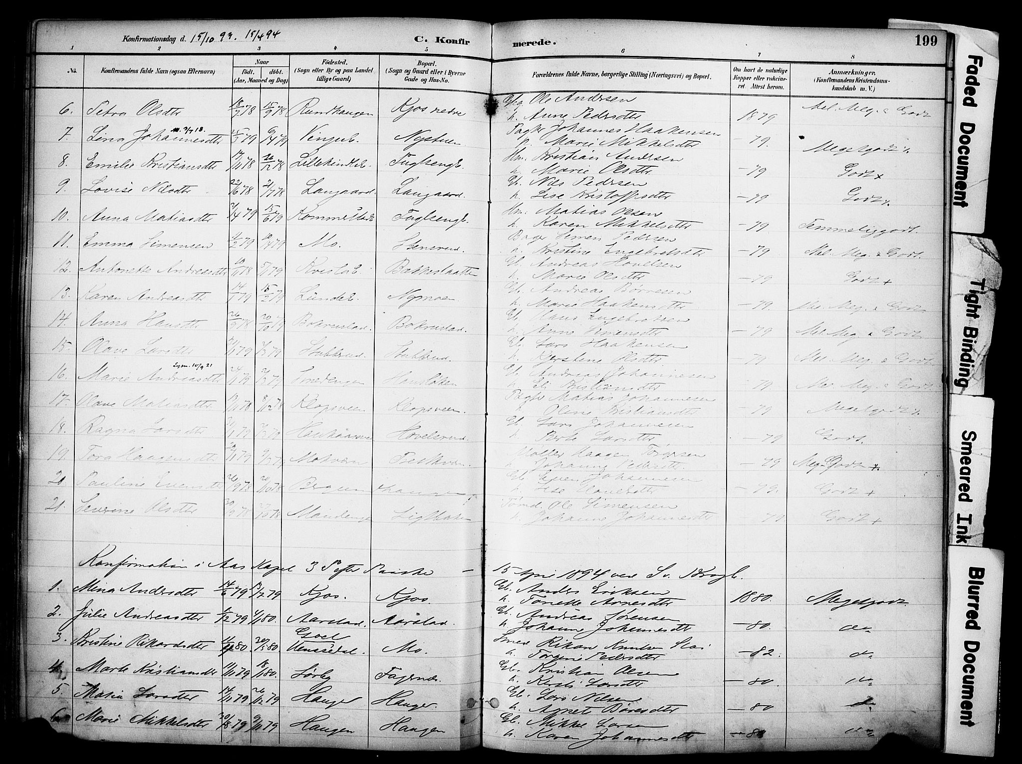 Ringsaker prestekontor, SAH/PREST-014/K/Ka/L0017: Parish register (official) no. 17, 1891-1902, p. 199