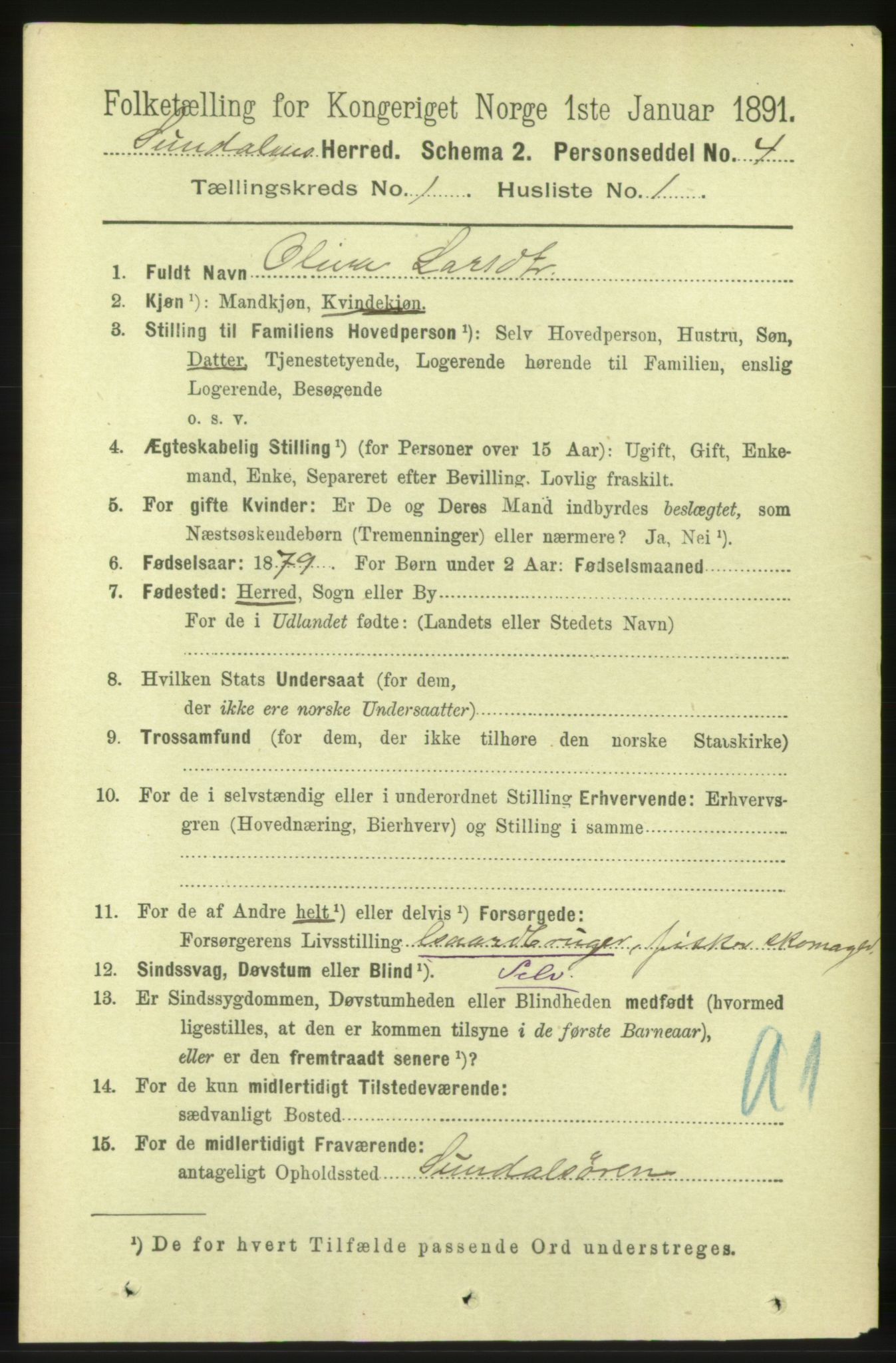 RA, 1891 census for 1563 Sunndal, 1891, p. 53