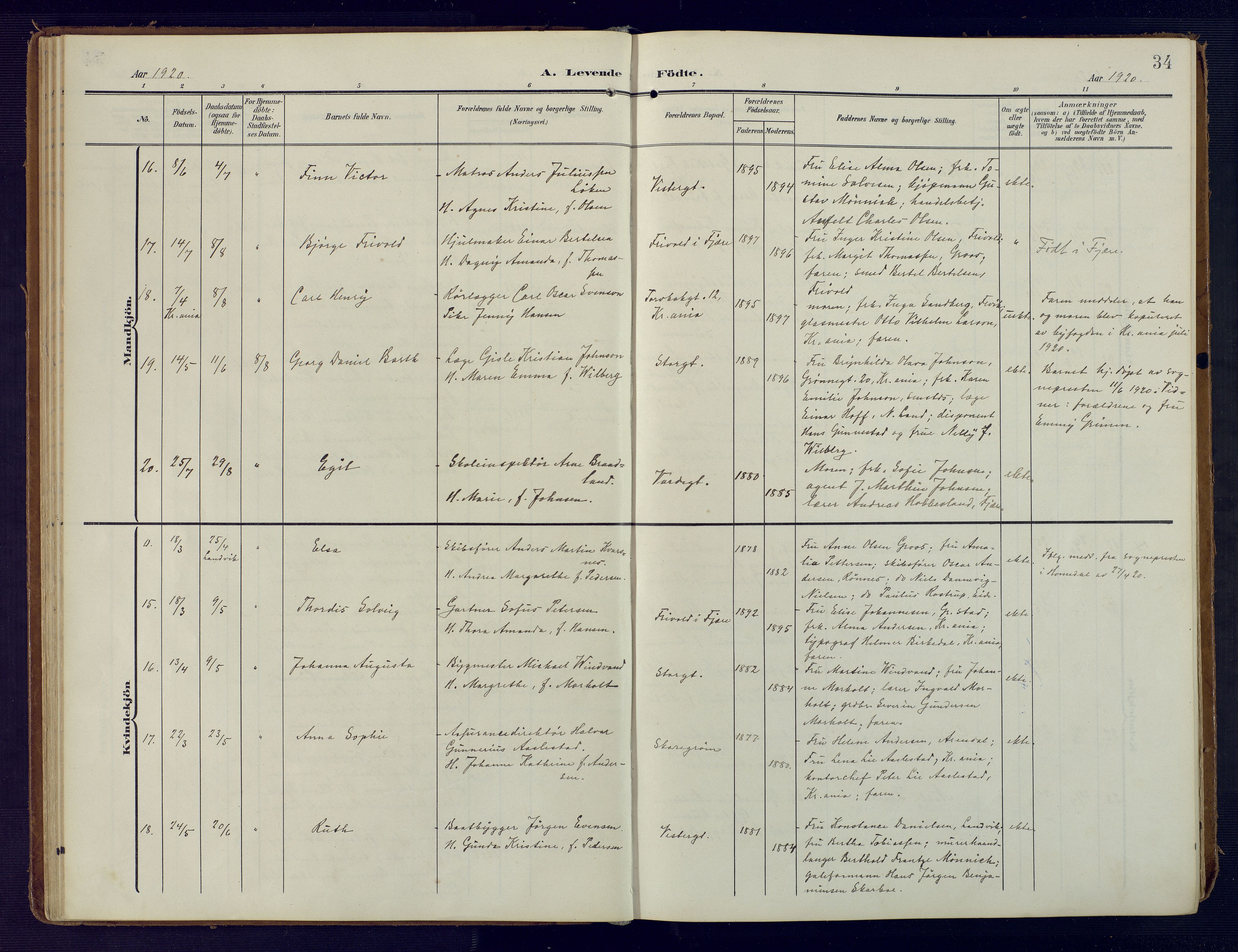 Grimstad sokneprestkontor, AV/SAK-1111-0017/F/Fa/L0005: Parish register (official) no. A 4, 1911-1924, p. 34