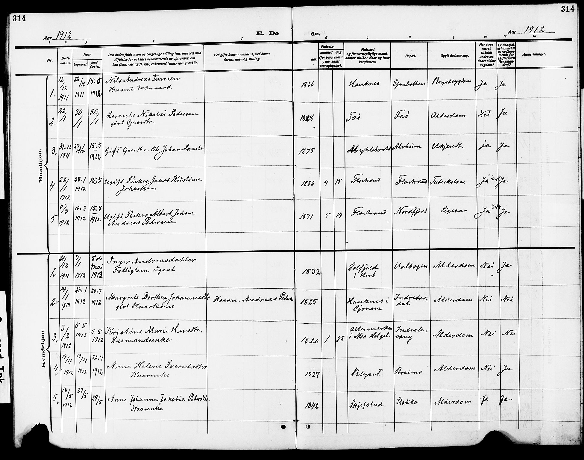 Ministerialprotokoller, klokkerbøker og fødselsregistre - Nordland, AV/SAT-A-1459/838/L0560: Parish register (copy) no. 838C07, 1910-1928, p. 314