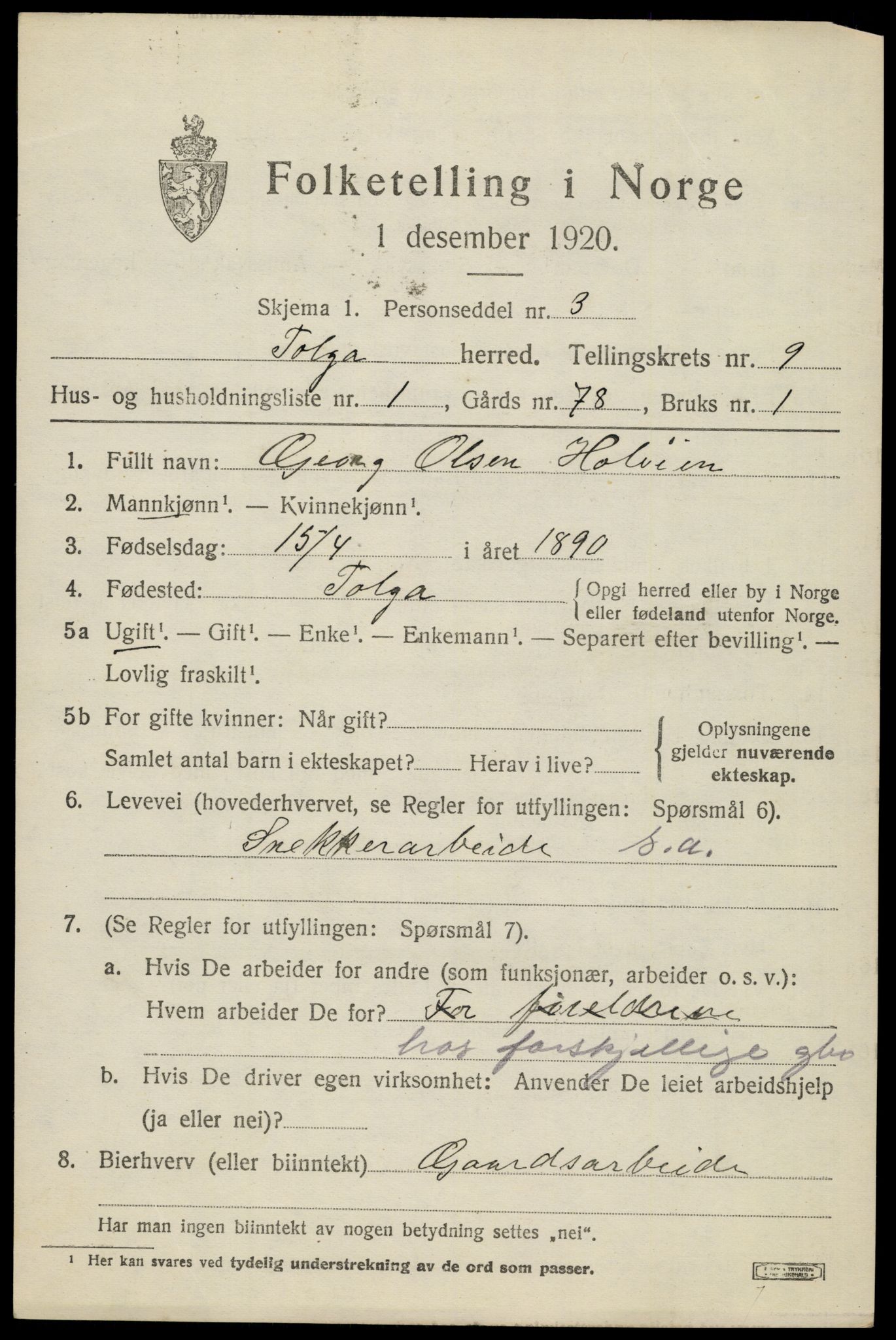 SAH, 1920 census for Tolga, 1920, p. 4665