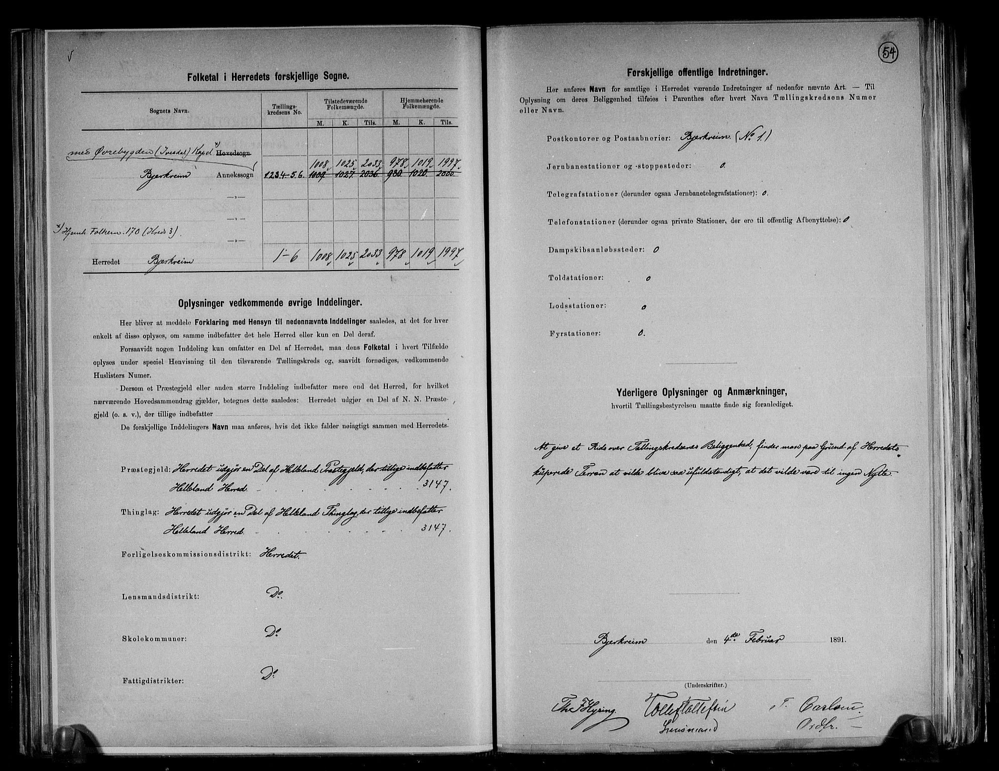 RA, 1891 census for 1114 Bjerkreim, 1891, p. 3