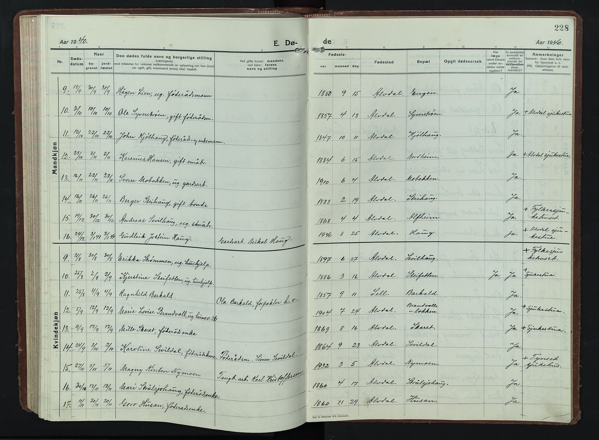Alvdal prestekontor, SAH/PREST-060/H/Ha/Hab/L0007: Parish register (copy) no. 7, 1924-1945, p. 228