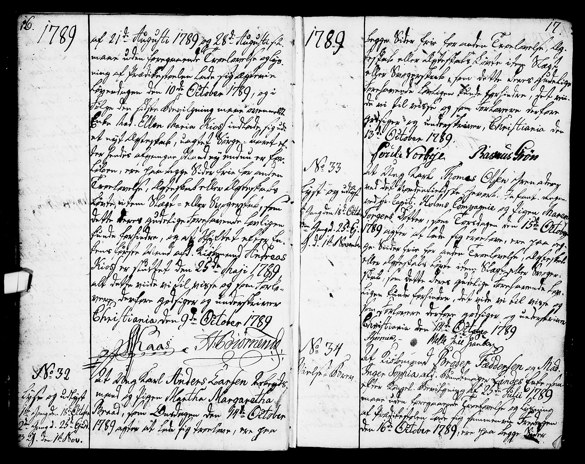 Oslo domkirke Kirkebøker, AV/SAO-A-10752/L/La/L0010: Best man's statements no. 10, 1789-1807, p. 16-17
