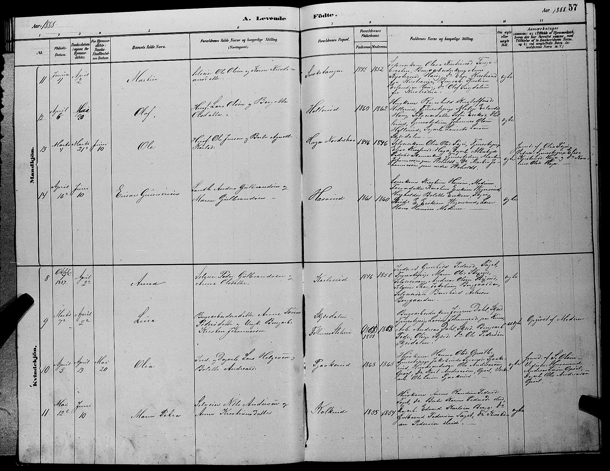 Hole kirkebøker, AV/SAKO-A-228/G/Gb/L0002: Parish register (copy) no. II 2, 1878-1889, p. 57