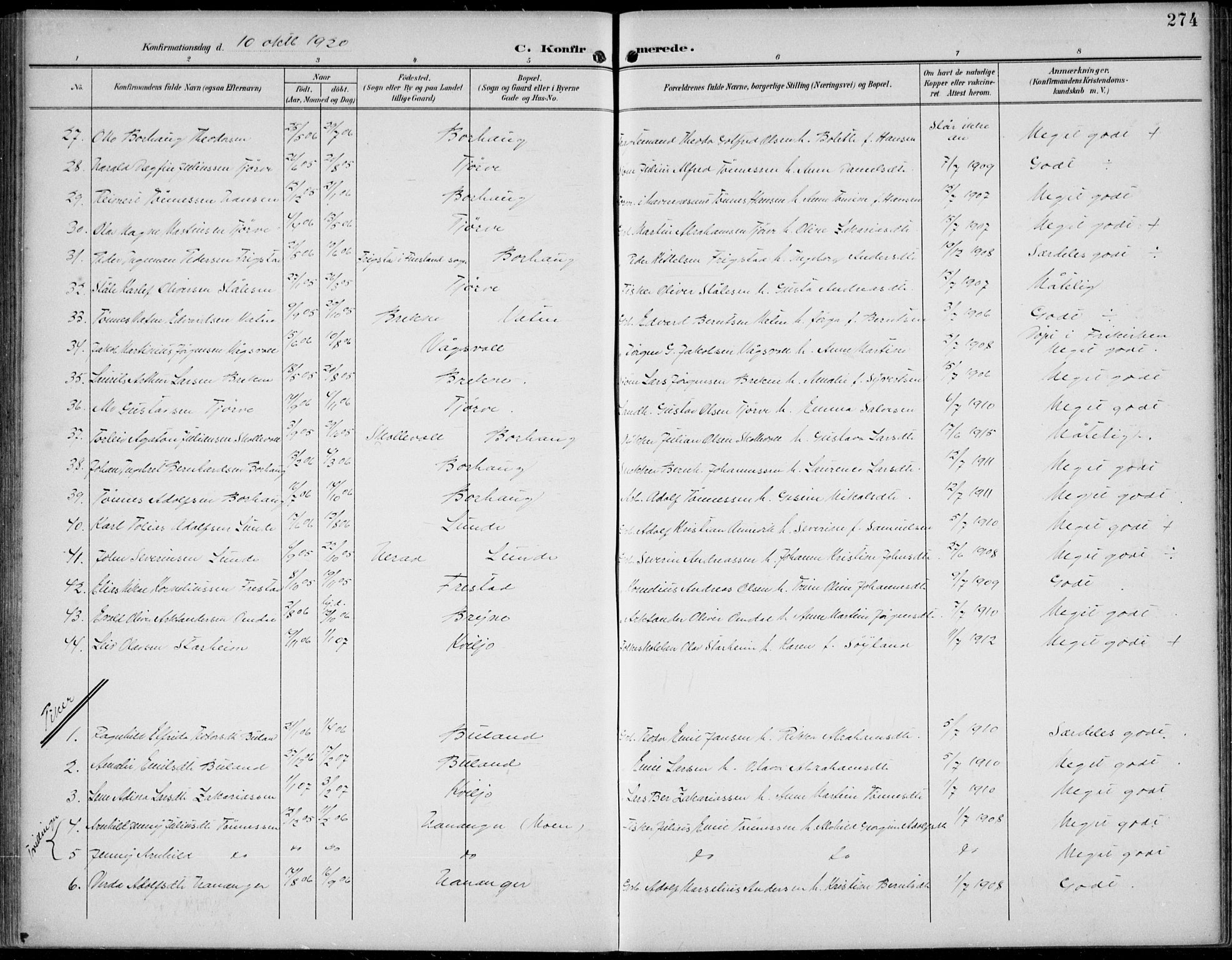 Lista sokneprestkontor, AV/SAK-1111-0027/F/Fb/L0005: Parish register (copy) no. B 5, 1892-1923, p. 274