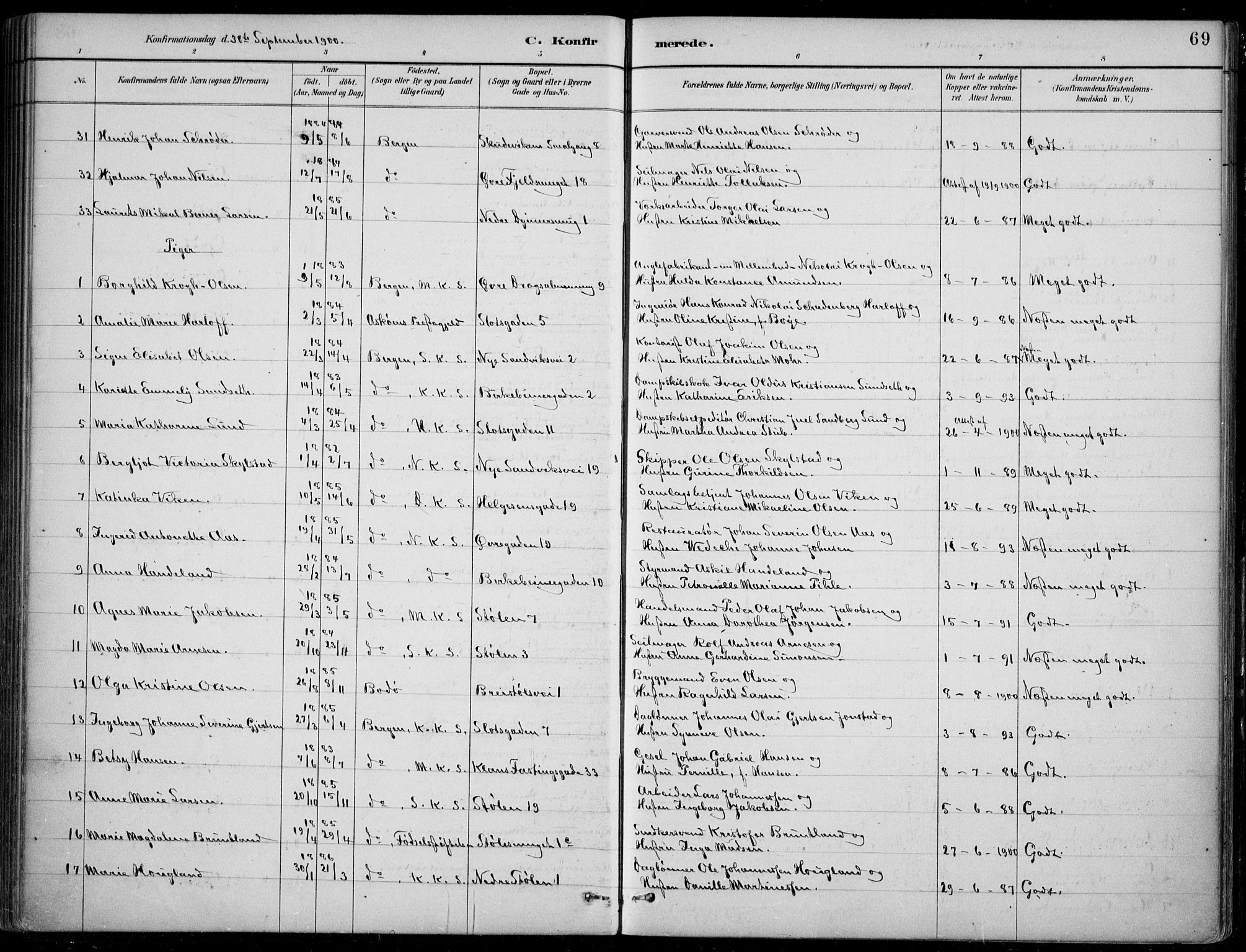 Mariakirken Sokneprestembete, SAB/A-76901/H/Hab/L0008: Parish register (copy) no. A 8, 1889-1908, p. 69