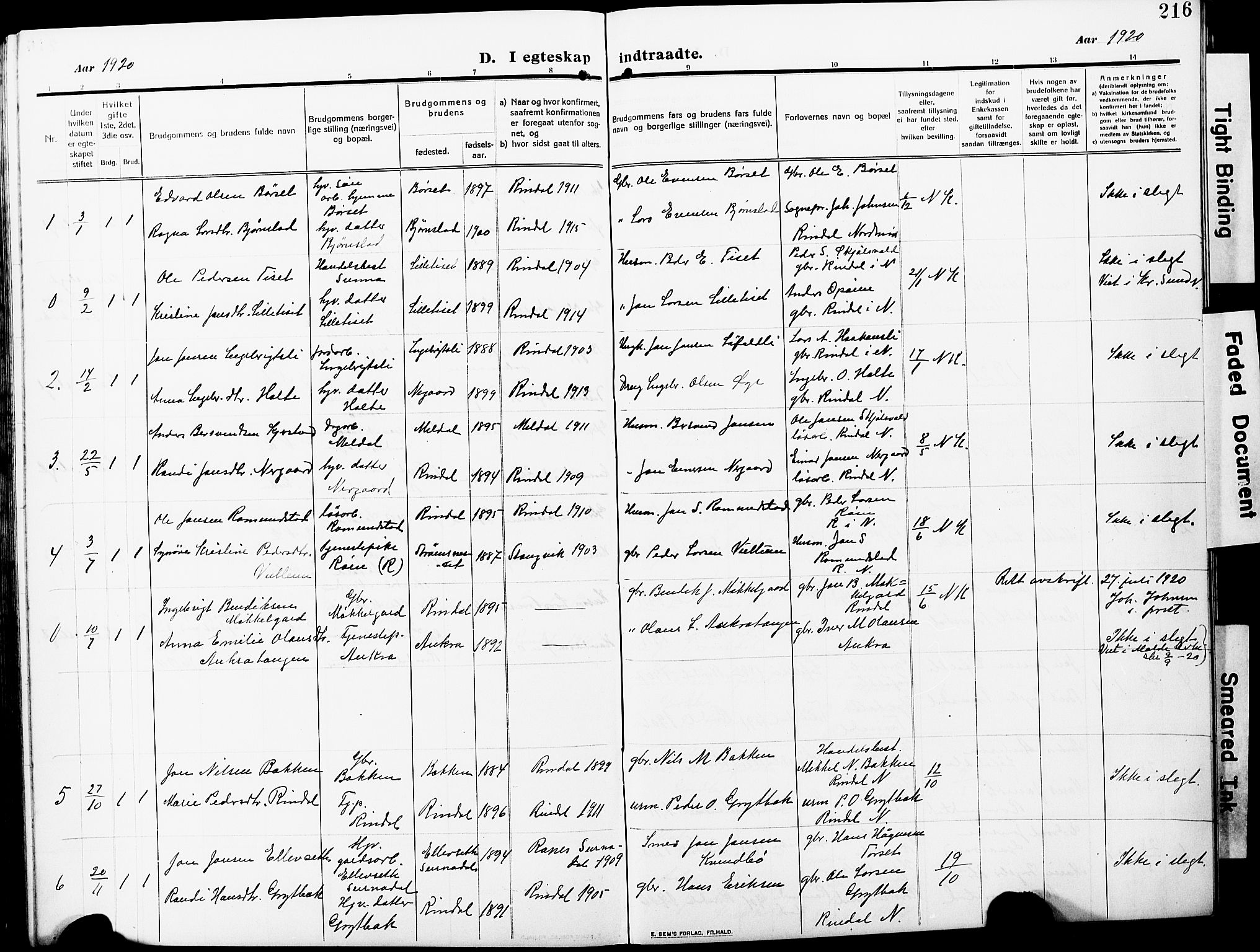 Ministerialprotokoller, klokkerbøker og fødselsregistre - Møre og Romsdal, AV/SAT-A-1454/598/L1079: Parish register (copy) no. 598C04, 1909-1927, p. 216