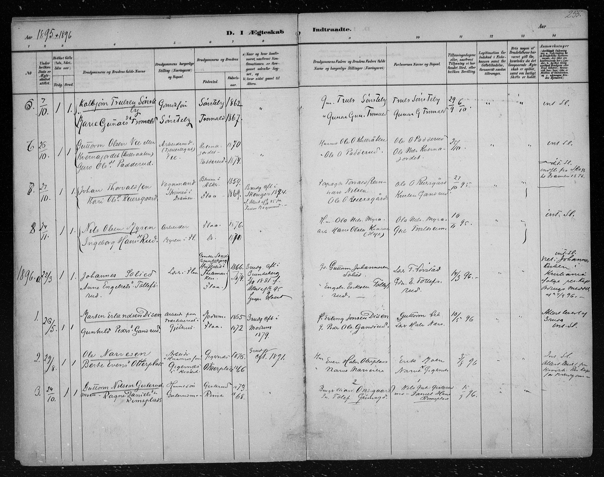 Nes kirkebøker, AV/SAKO-A-236/F/Fa/L0012: Parish register (official) no. 12, 1881-1917, p. 255