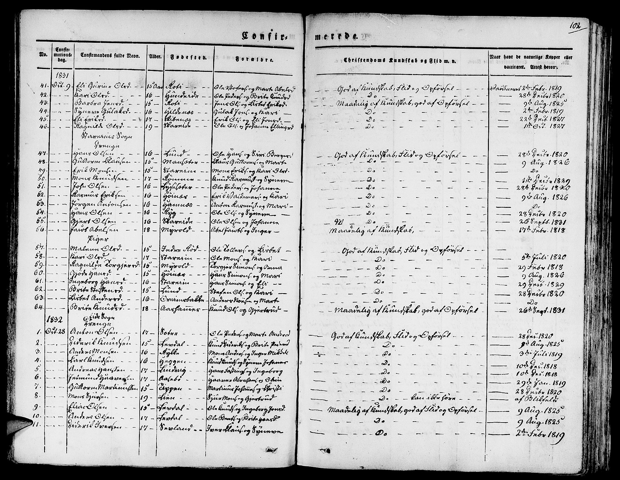 Eid sokneprestembete, SAB/A-82301/H/Haa/Haaa/L0006: Parish register (official) no. A 6, 1831-1843, p. 102