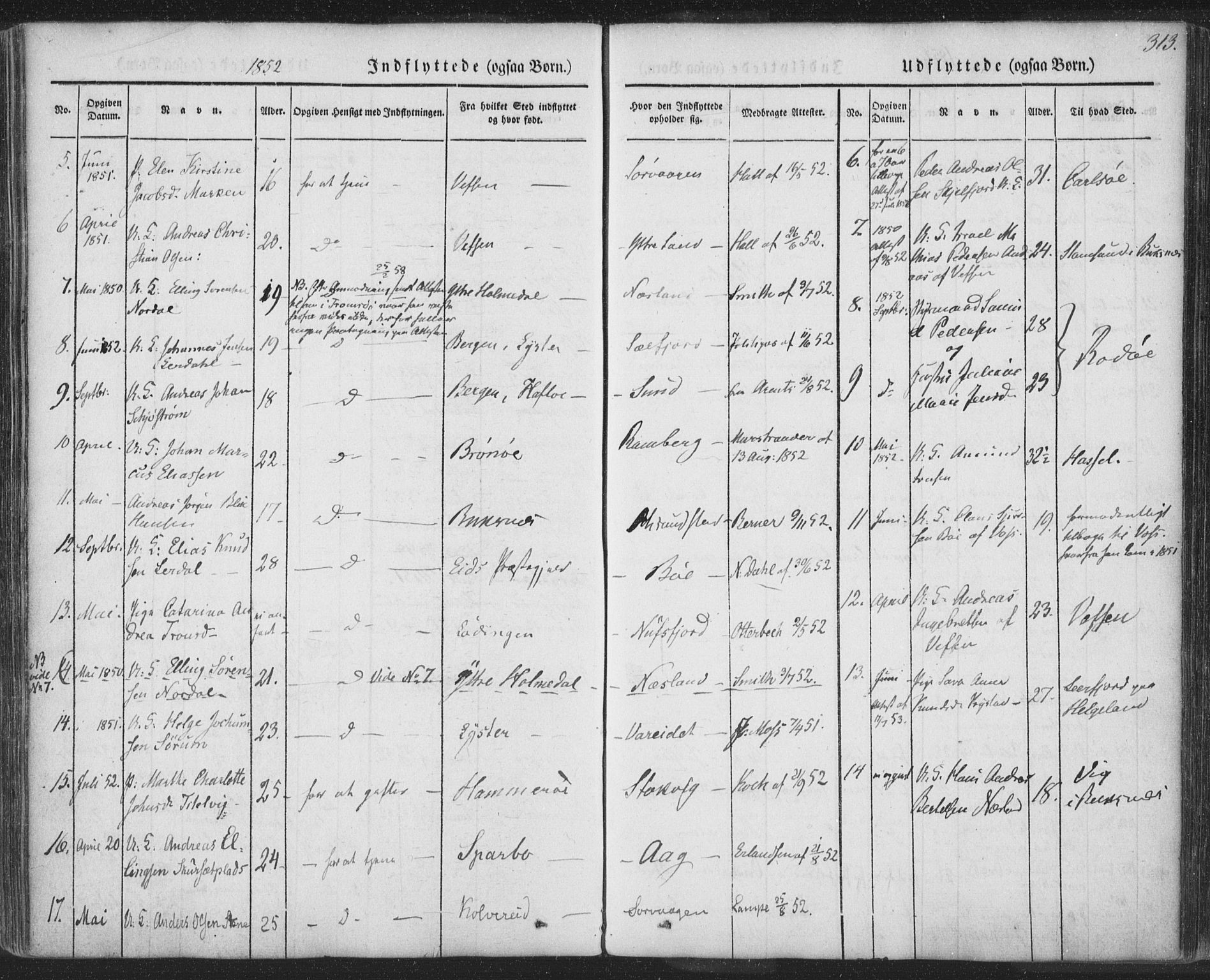 Ministerialprotokoller, klokkerbøker og fødselsregistre - Nordland, AV/SAT-A-1459/885/L1202: Parish register (official) no. 885A03, 1838-1859, p. 313