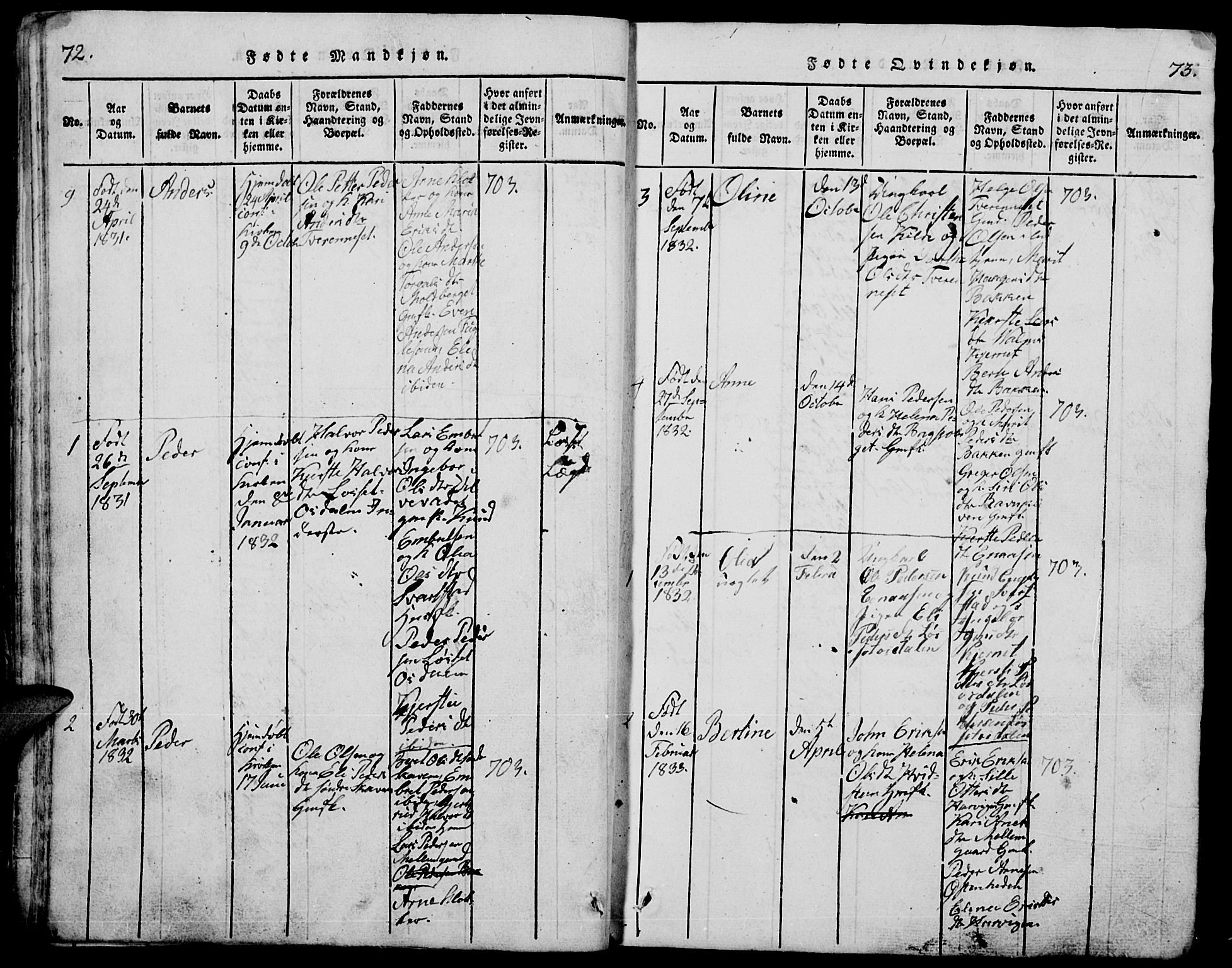 Trysil prestekontor, AV/SAH-PREST-046/H/Ha/Hab/L0005: Parish register (copy) no. 5, 1814-1877, p. 72-73