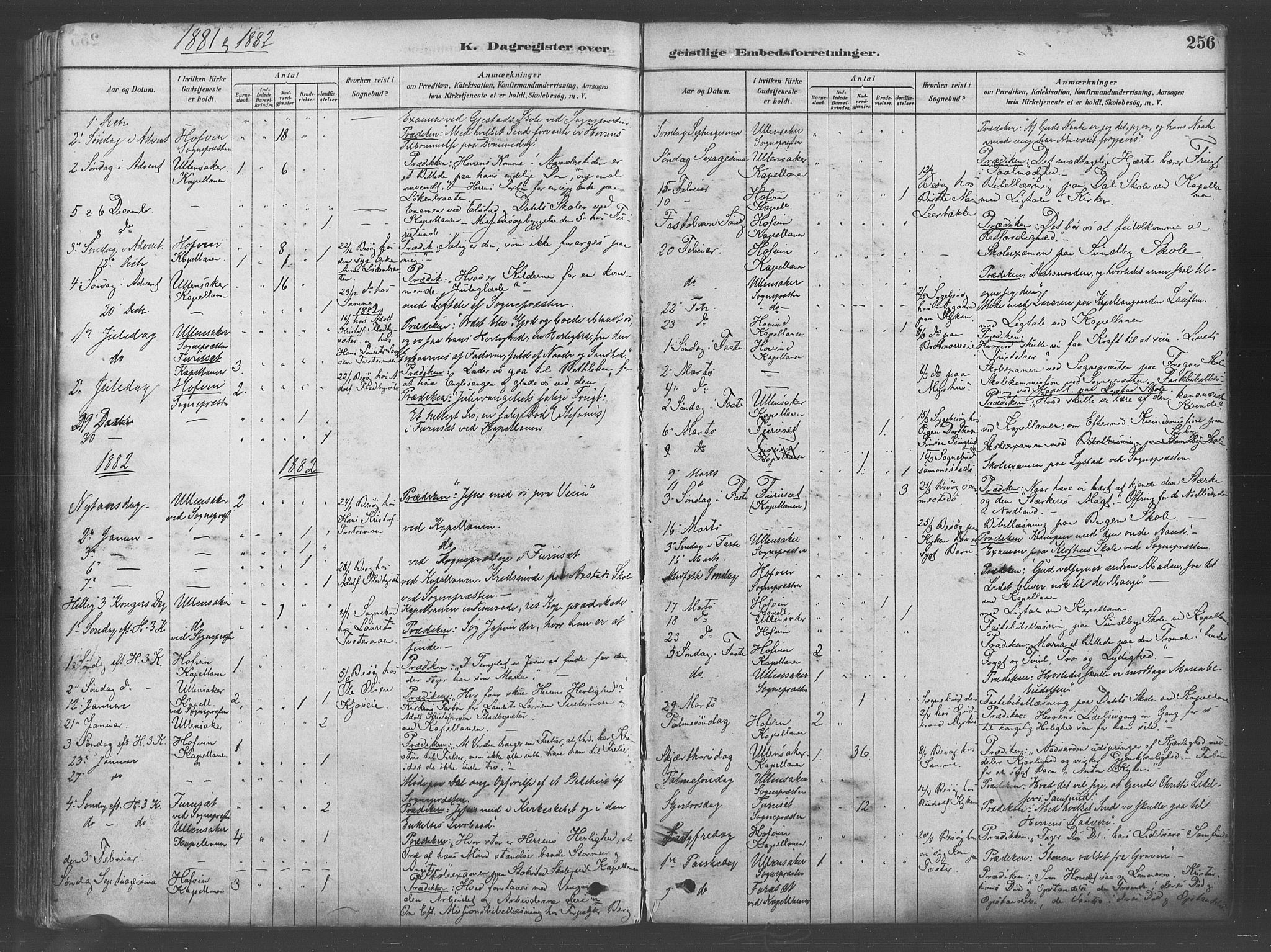 Ullensaker prestekontor Kirkebøker, SAO/A-10236a/F/Fa/L0019: Parish register (official) no. I 19, 1878-1891, p. 256