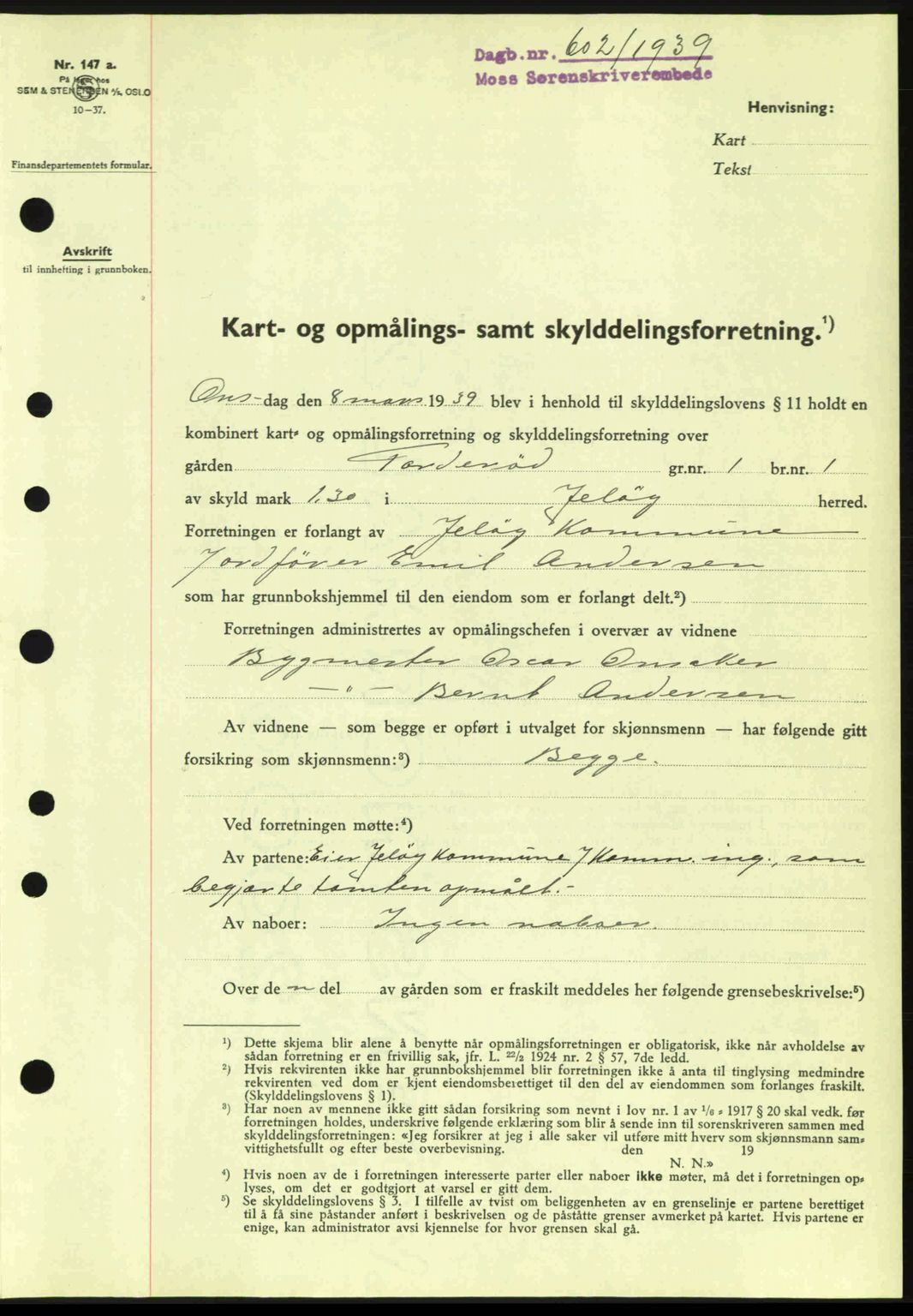 Moss sorenskriveri, SAO/A-10168: Mortgage book no. A5, 1938-1939, Diary no: : 602/1939