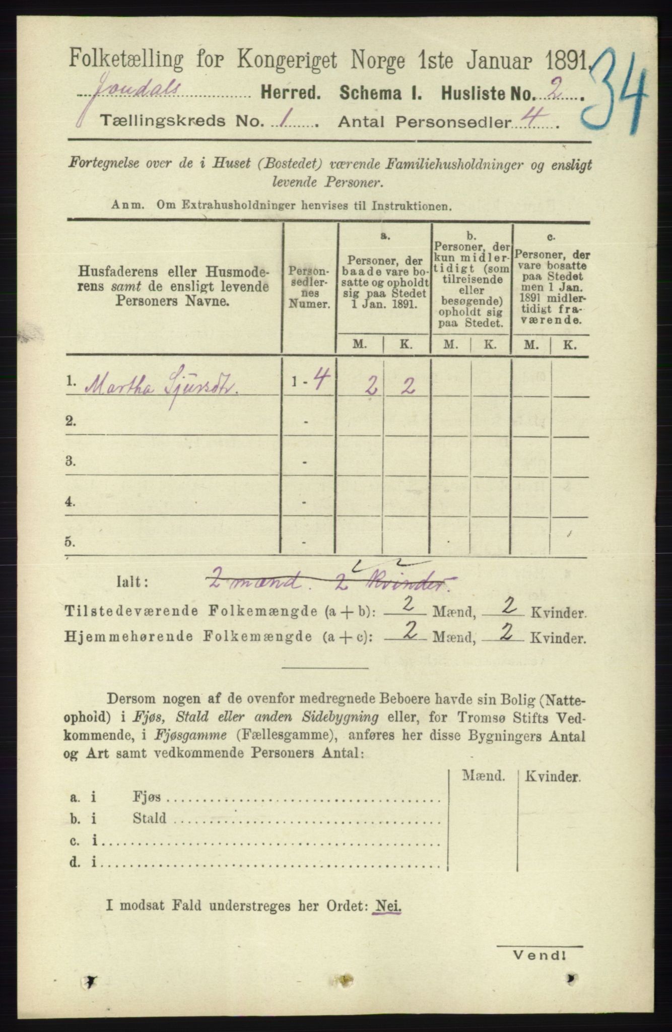 RA, 1891 census for 1227 Jondal, 1891, p. 18