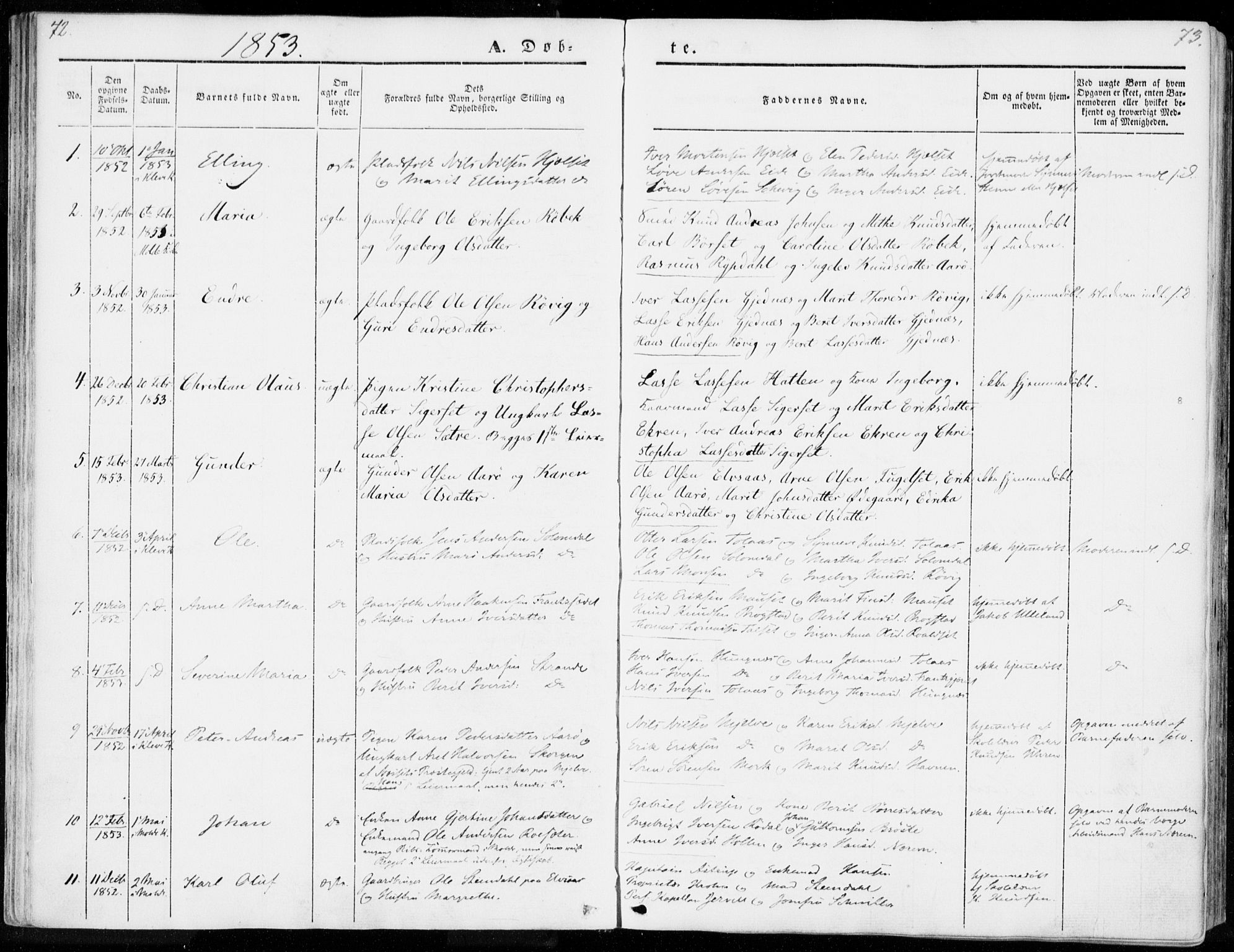 Ministerialprotokoller, klokkerbøker og fødselsregistre - Møre og Romsdal, SAT/A-1454/555/L0653: Parish register (official) no. 555A04, 1843-1869, p. 72-73