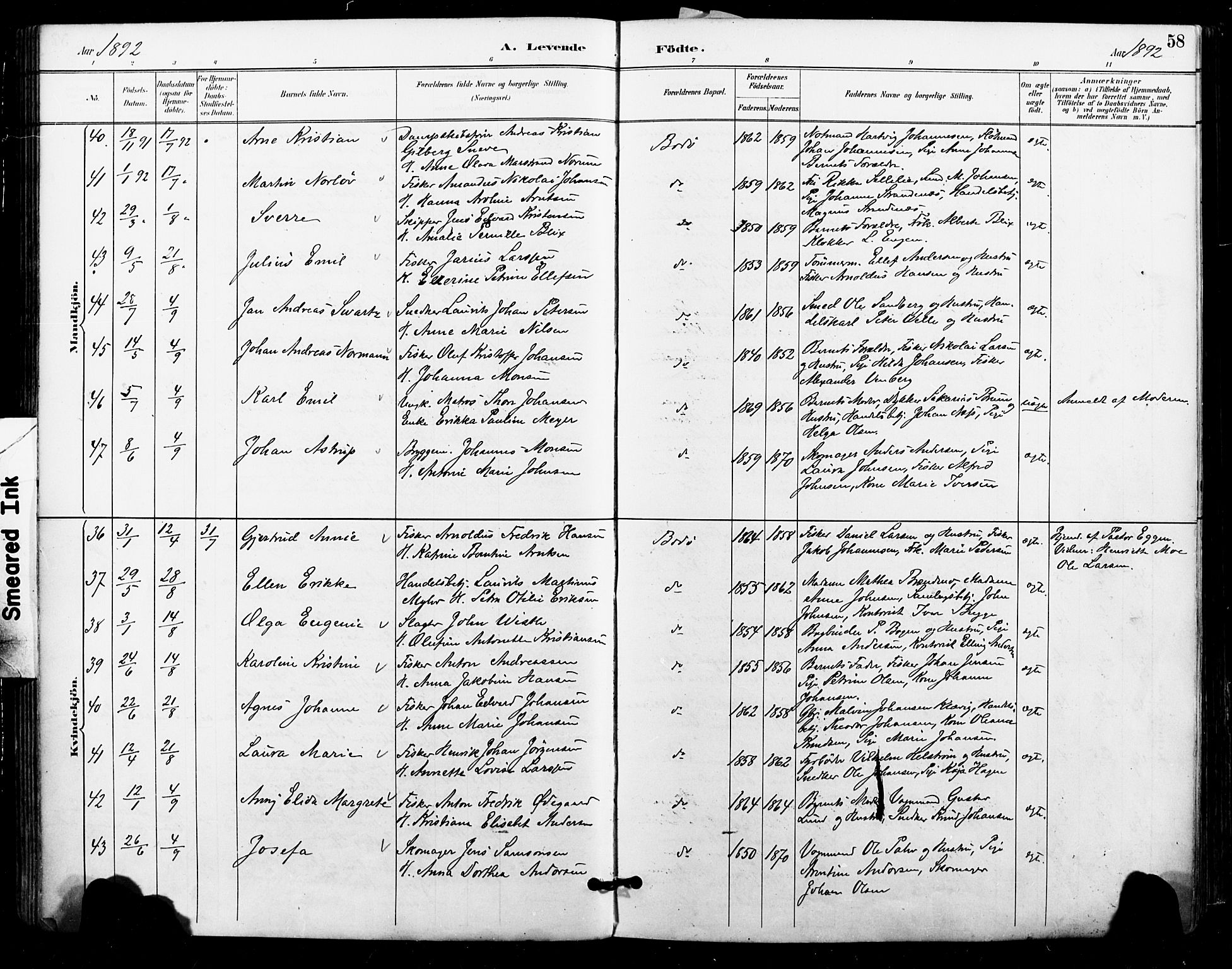 Ministerialprotokoller, klokkerbøker og fødselsregistre - Nordland, SAT/A-1459/801/L0010: Parish register (official) no. 801A10, 1888-1899, p. 58
