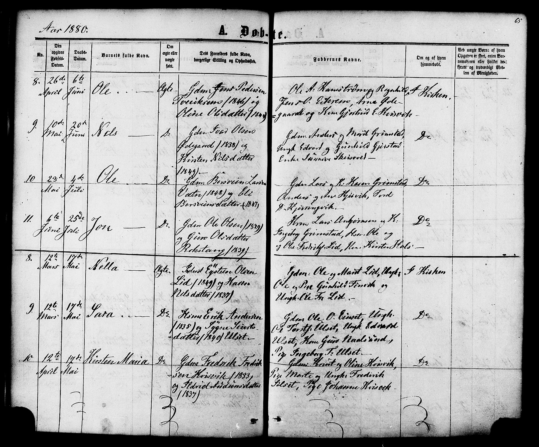 Ministerialprotokoller, klokkerbøker og fødselsregistre - Møre og Romsdal, AV/SAT-A-1454/587/L0999: Parish register (official) no. 587A01, 1864-1886, p. 65