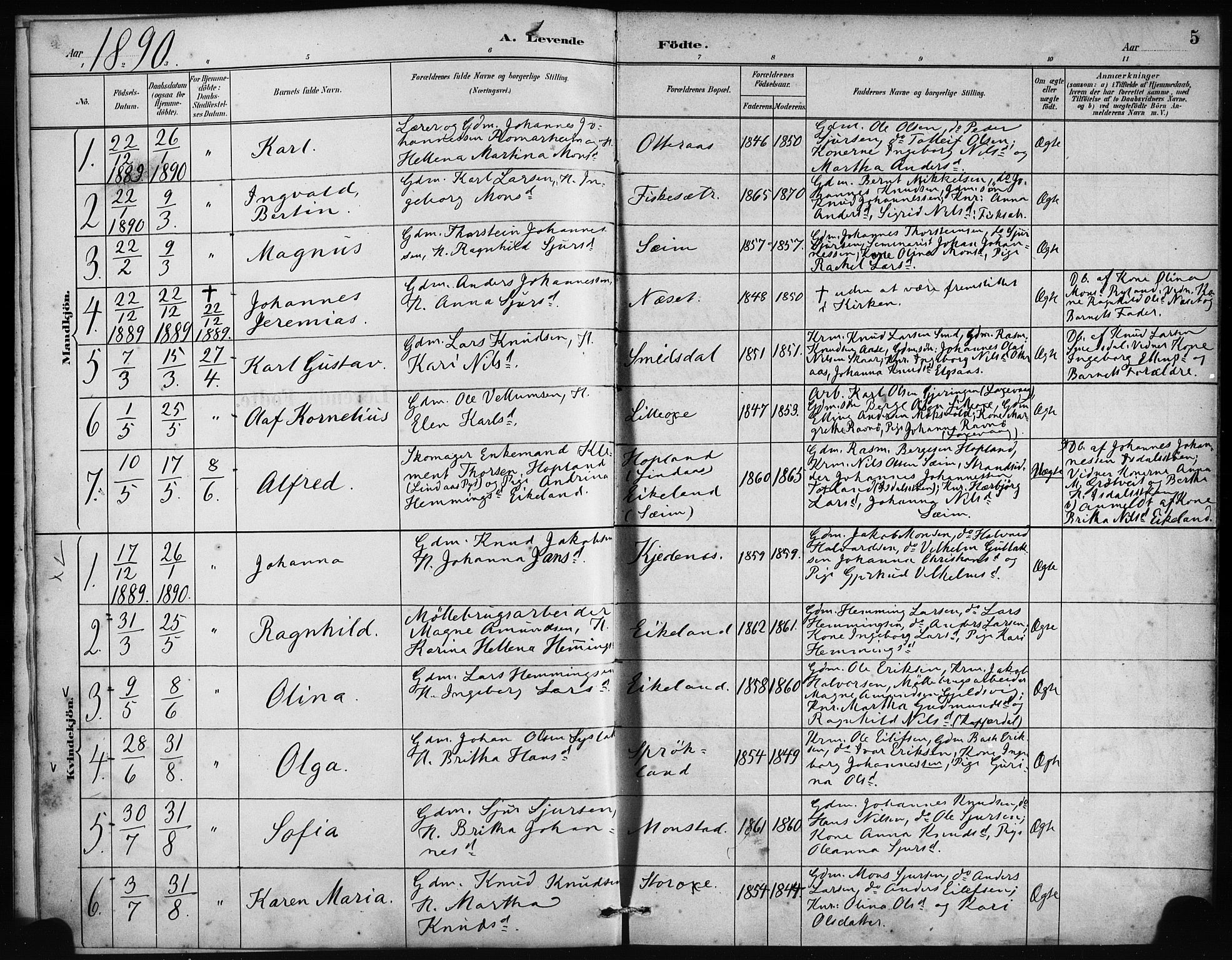 Alversund Sokneprestembete, SAB/A-73901/H/Ha/Haa/Haad/L0002: Parish register (official) no. D 2, 1890-1897, p. 5