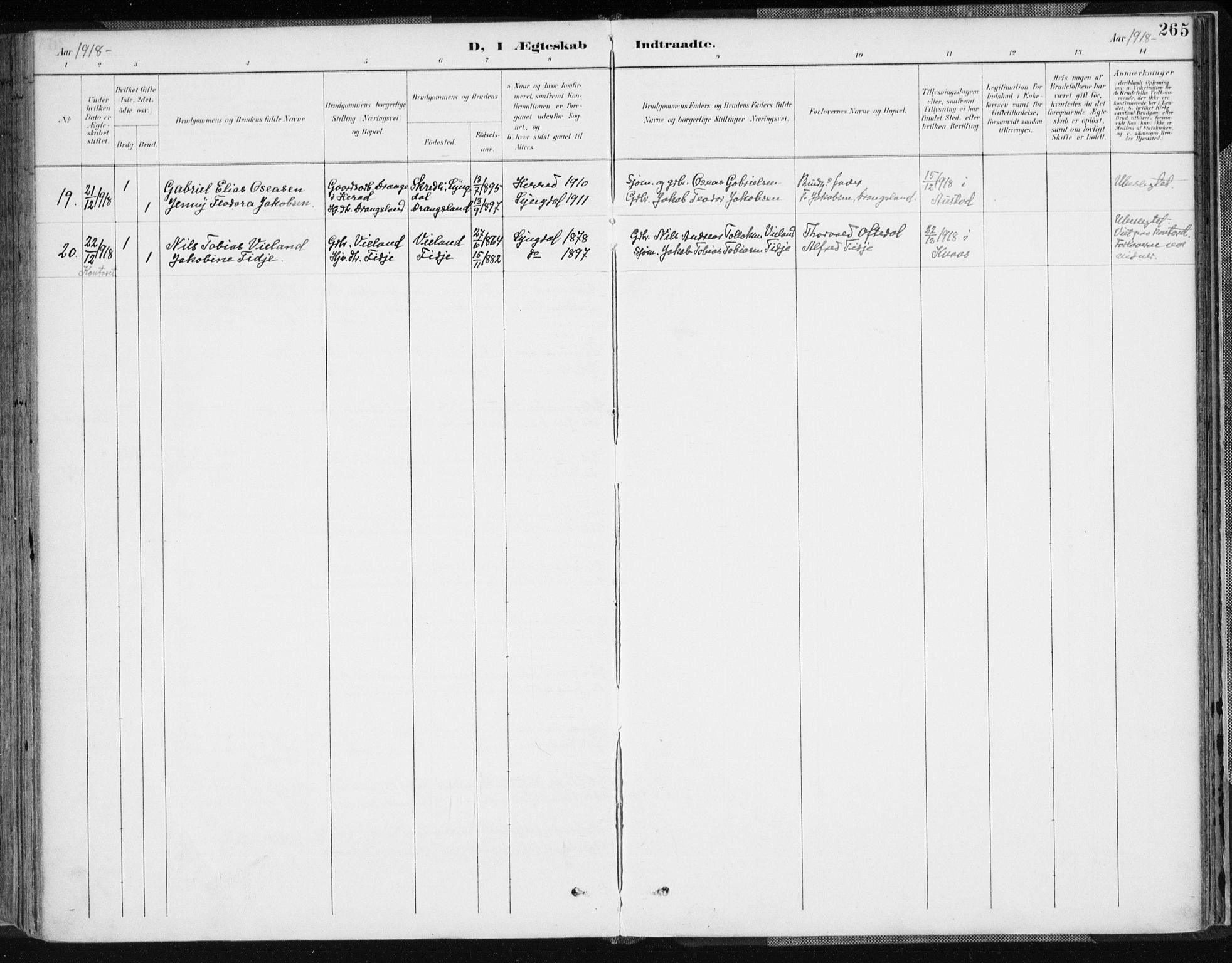 Lyngdal sokneprestkontor, AV/SAK-1111-0029/F/Fa/Fac/L0012: Parish register (official) no. A 12, 1894-1918, p. 265