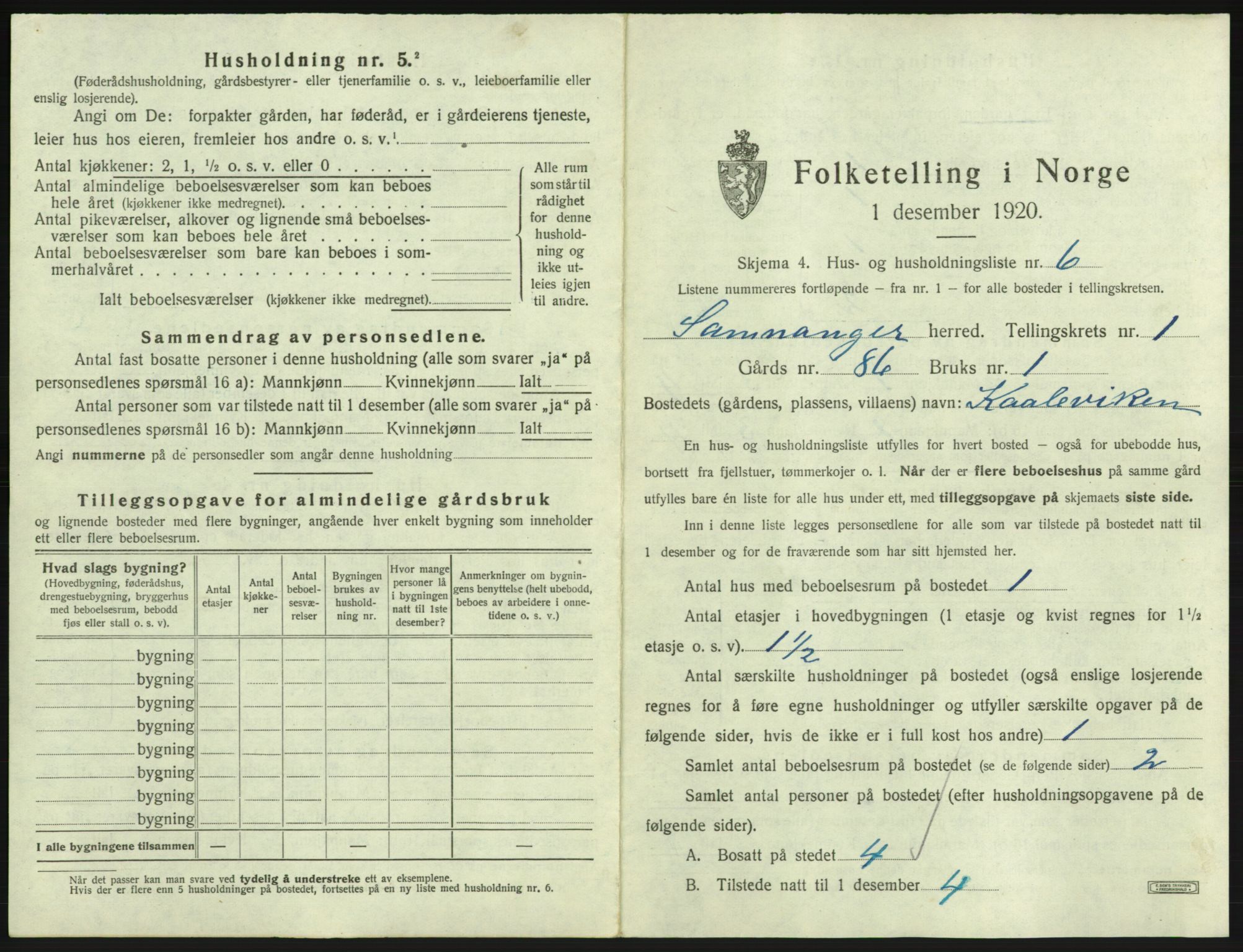 SAB, 1920 census for Samnanger, 1920, p. 58