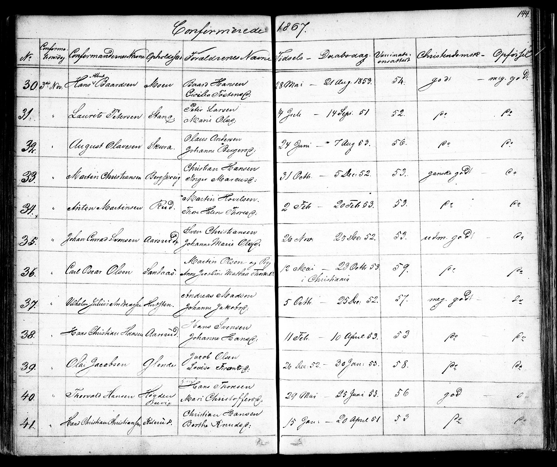 Enebakk prestekontor Kirkebøker, AV/SAO-A-10171c/F/Fa/L0010: Parish register (official) no. I 10, 1829-1876, p. 144