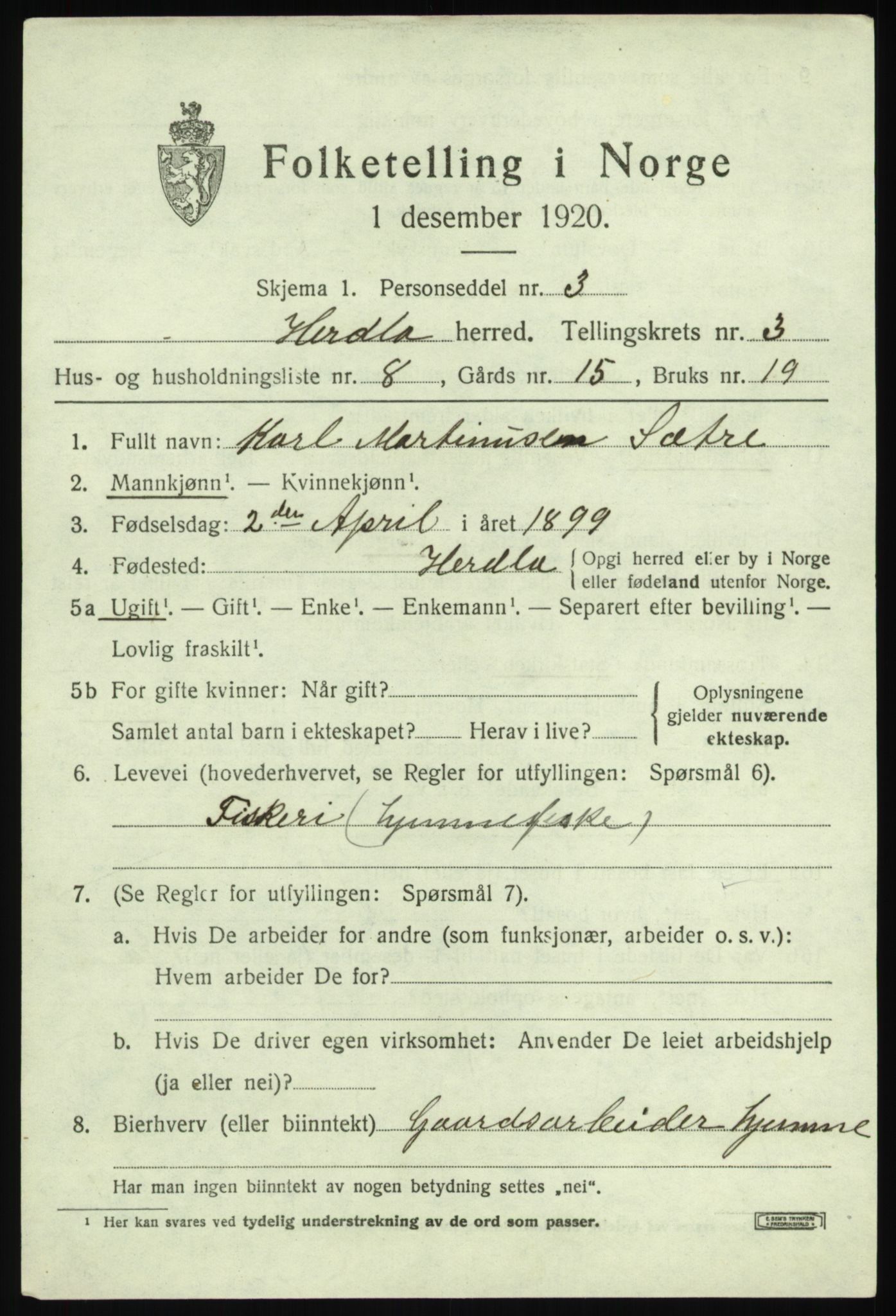 SAB, 1920 census for Herdla, 1920, p. 2895