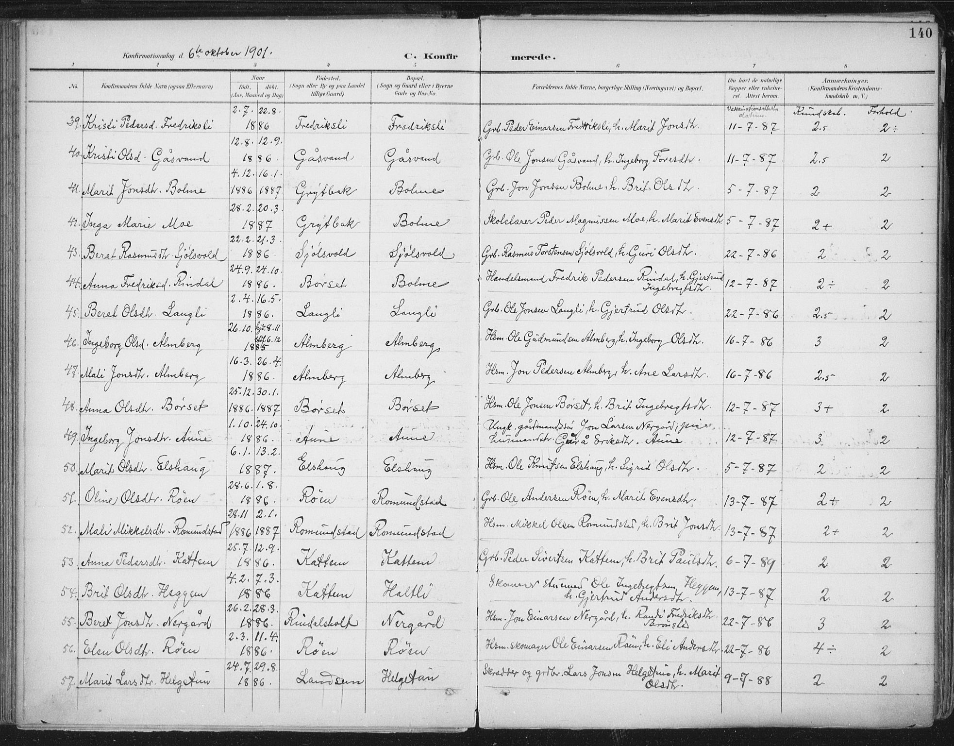 Ministerialprotokoller, klokkerbøker og fødselsregistre - Møre og Romsdal, AV/SAT-A-1454/598/L1072: Parish register (official) no. 598A06, 1896-1910, p. 140