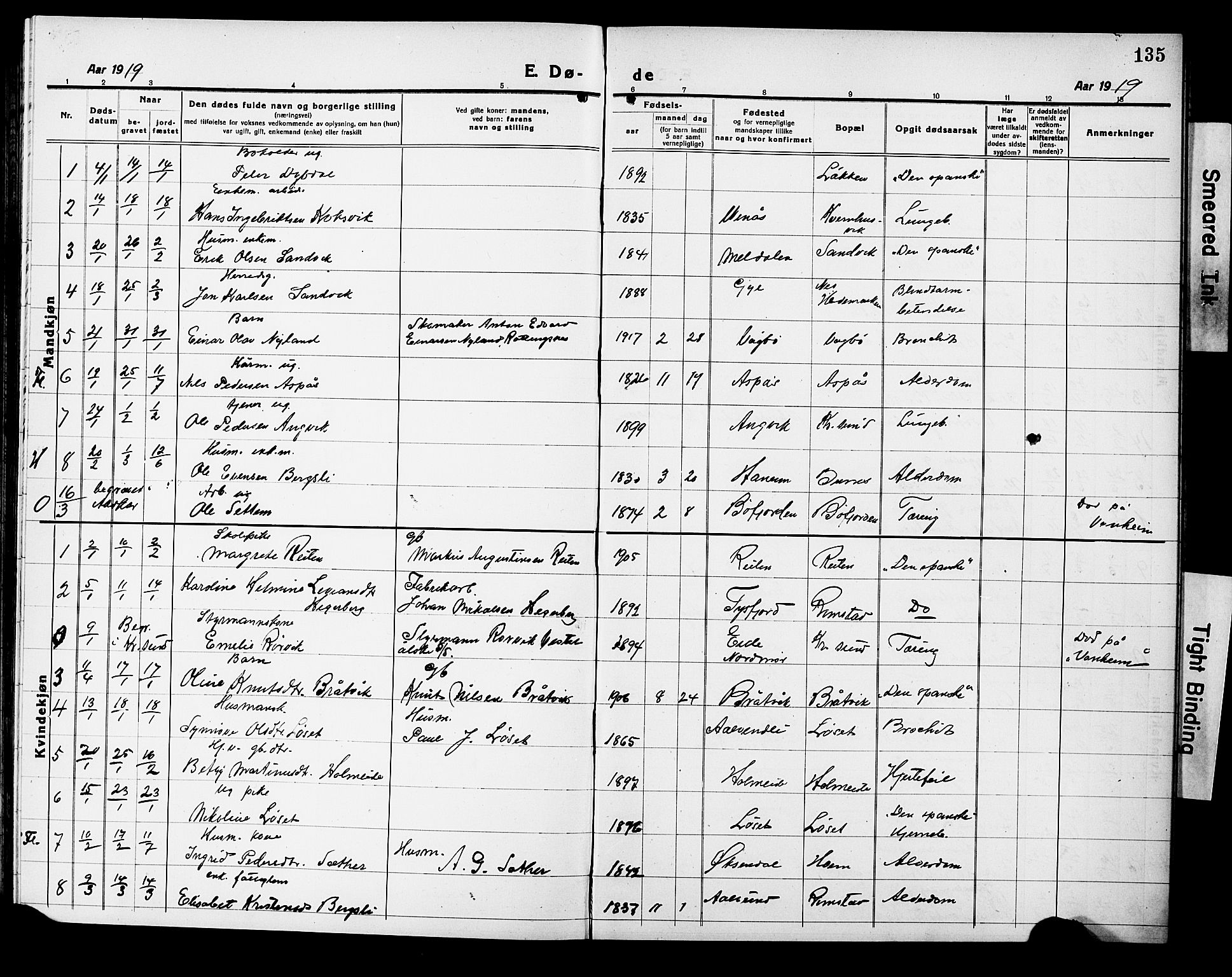 Ministerialprotokoller, klokkerbøker og fødselsregistre - Møre og Romsdal, AV/SAT-A-1454/586/L0994: Parish register (copy) no. 586C05, 1919-1927, p. 135