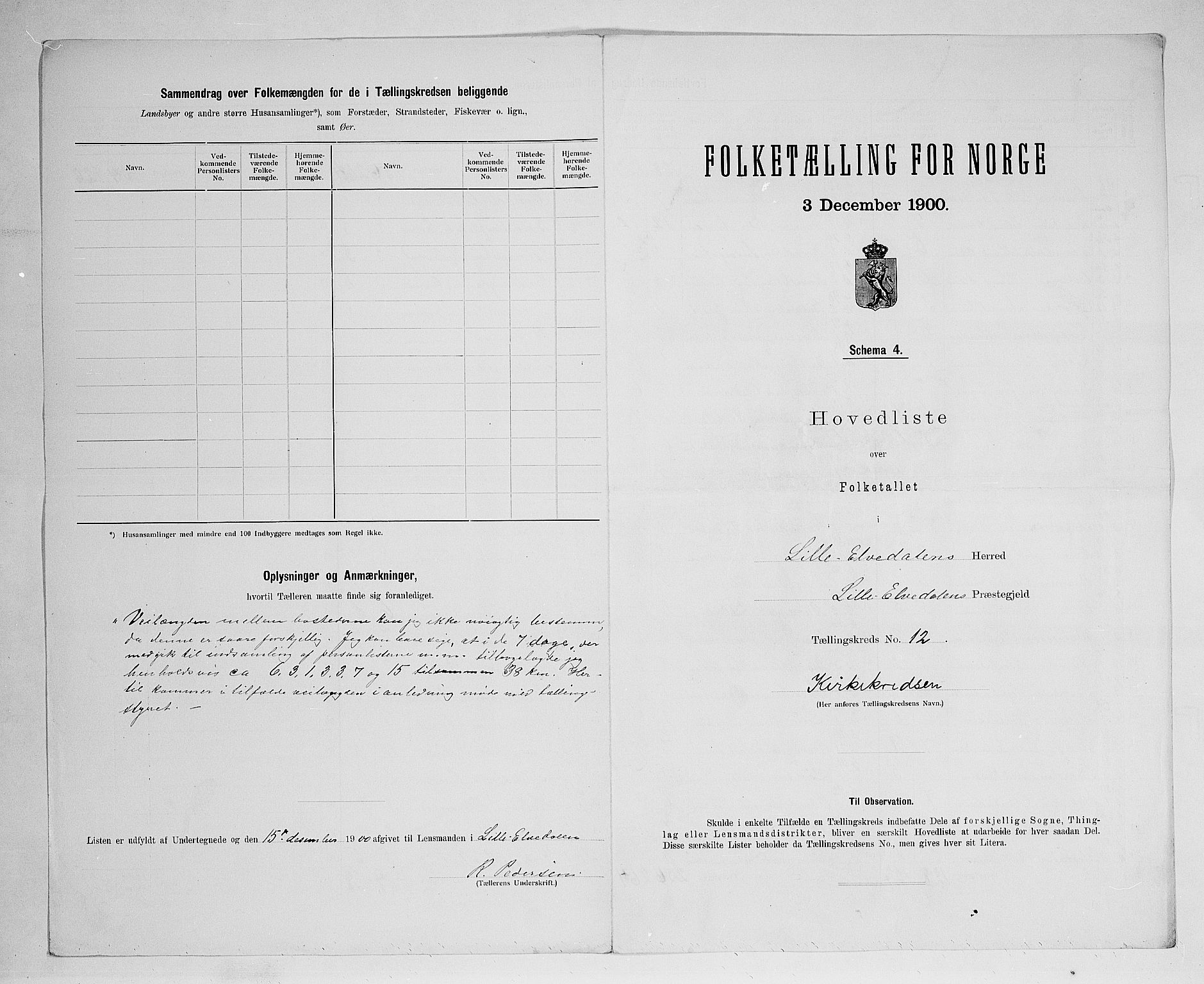 SAH, 1900 census for Lille Elvedalen, 1900, p. 43