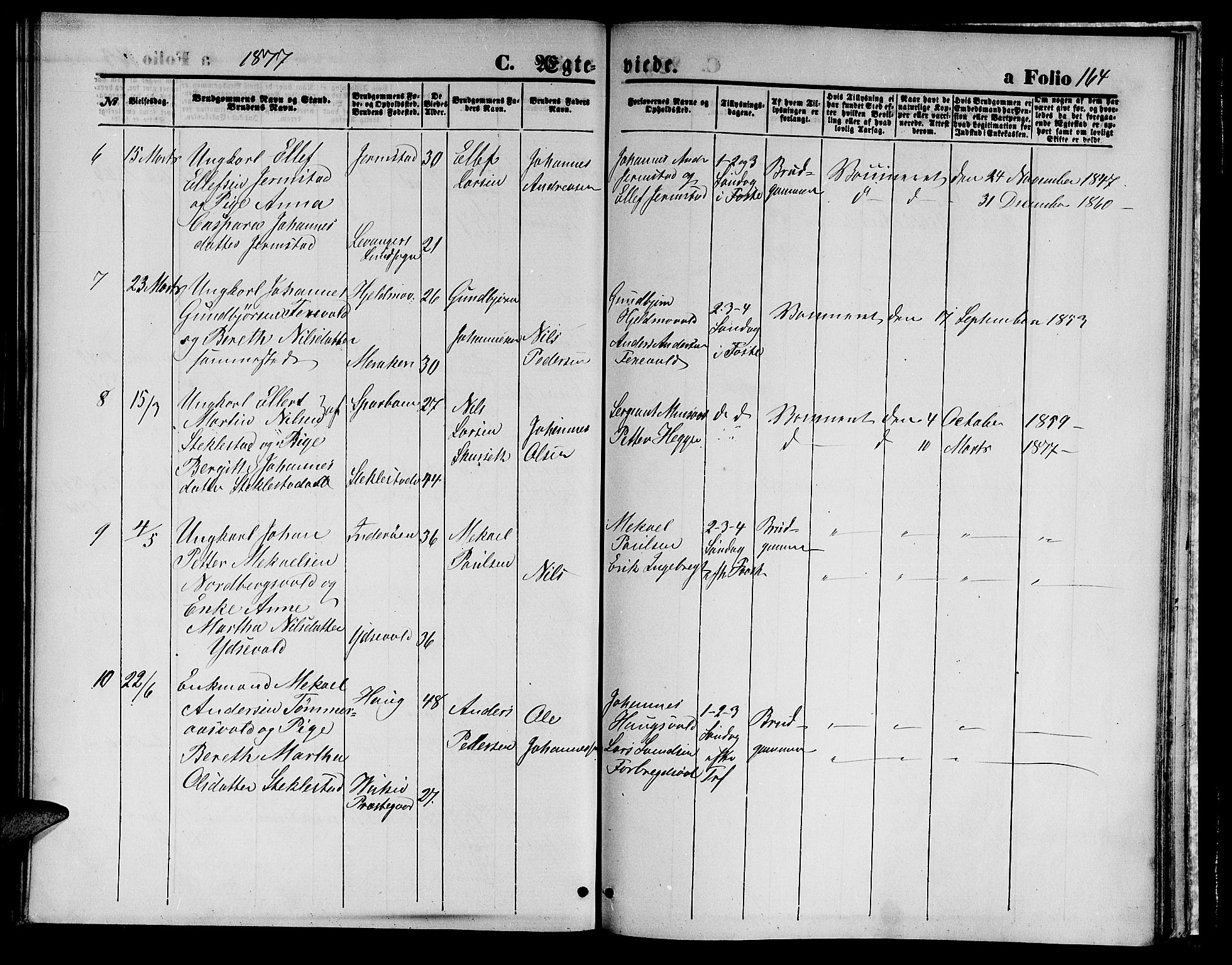 Ministerialprotokoller, klokkerbøker og fødselsregistre - Nord-Trøndelag, SAT/A-1458/723/L0255: Parish register (copy) no. 723C03, 1869-1879, p. 164