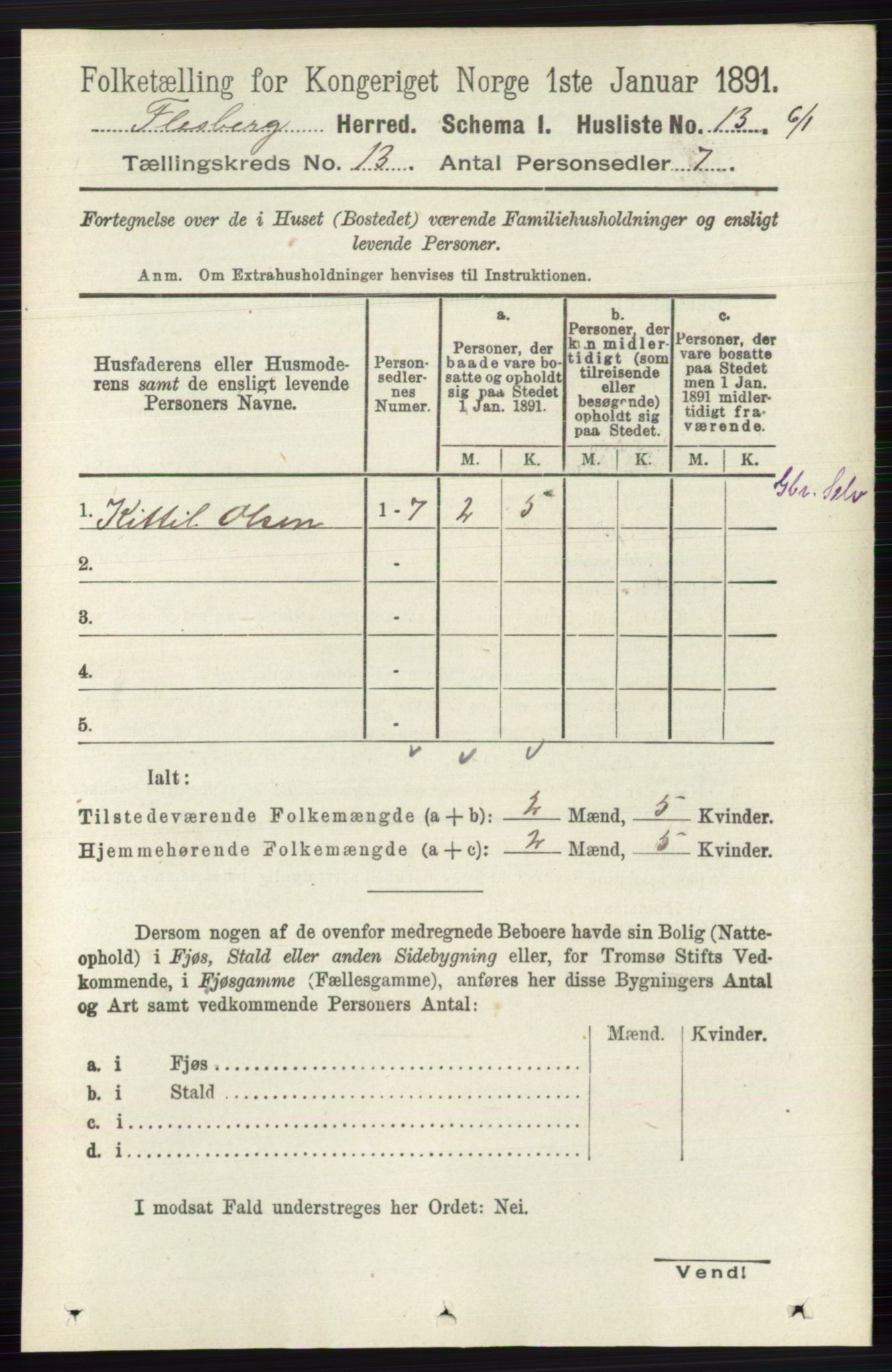 RA, 1891 census for 0631 Flesberg, 1891, p. 2197