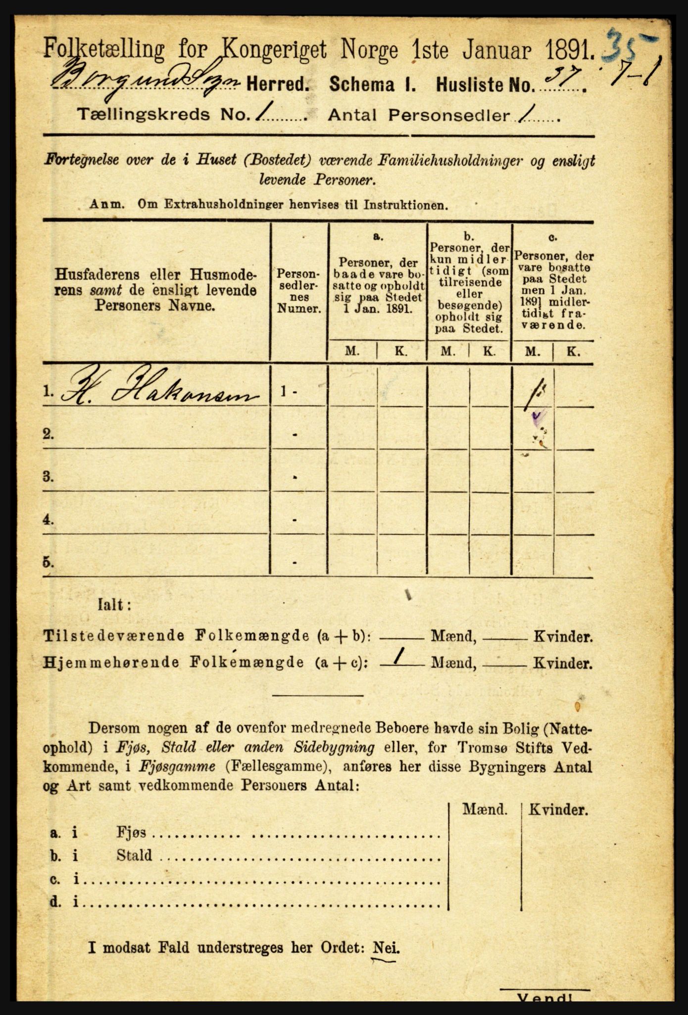 RA, 1891 census for 1423 Borgund, 1891, p. 50