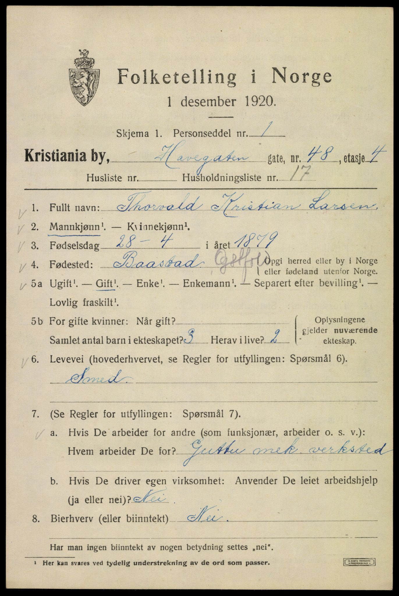 SAO, 1920 census for Kristiania, 1920, p. 276131