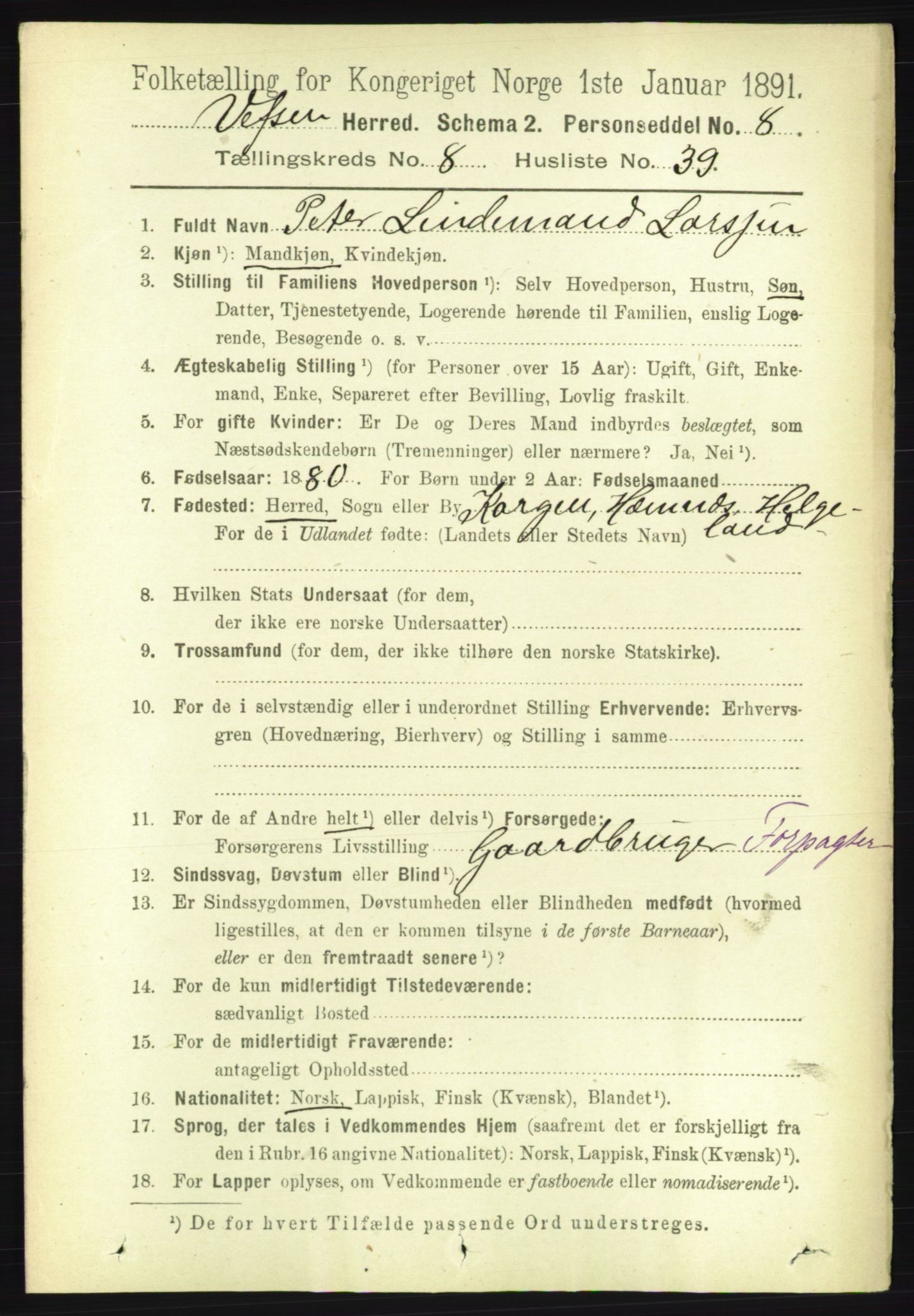 RA, 1891 census for 1824 Vefsn, 1891, p. 4532