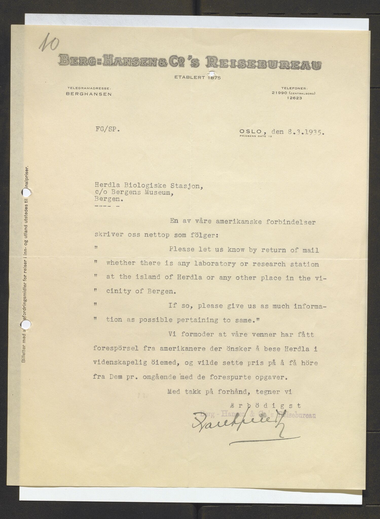 Bergens Museum, AV/SAB-A-17301/13/D/L0002: Korrespondanse , 1928-1940, p. 343