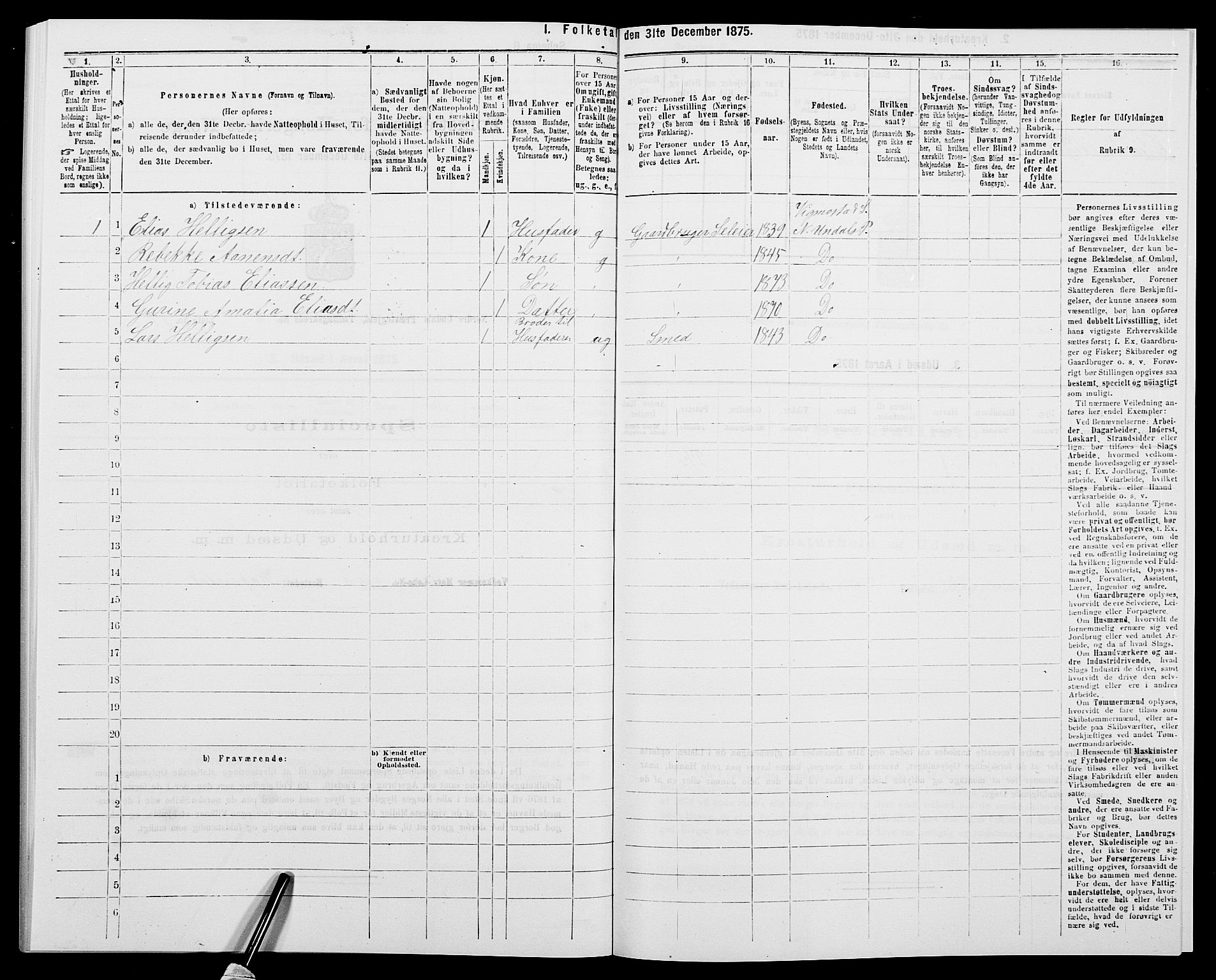 SAK, 1875 census for 1028P Nord-Audnedal, 1875, p. 242