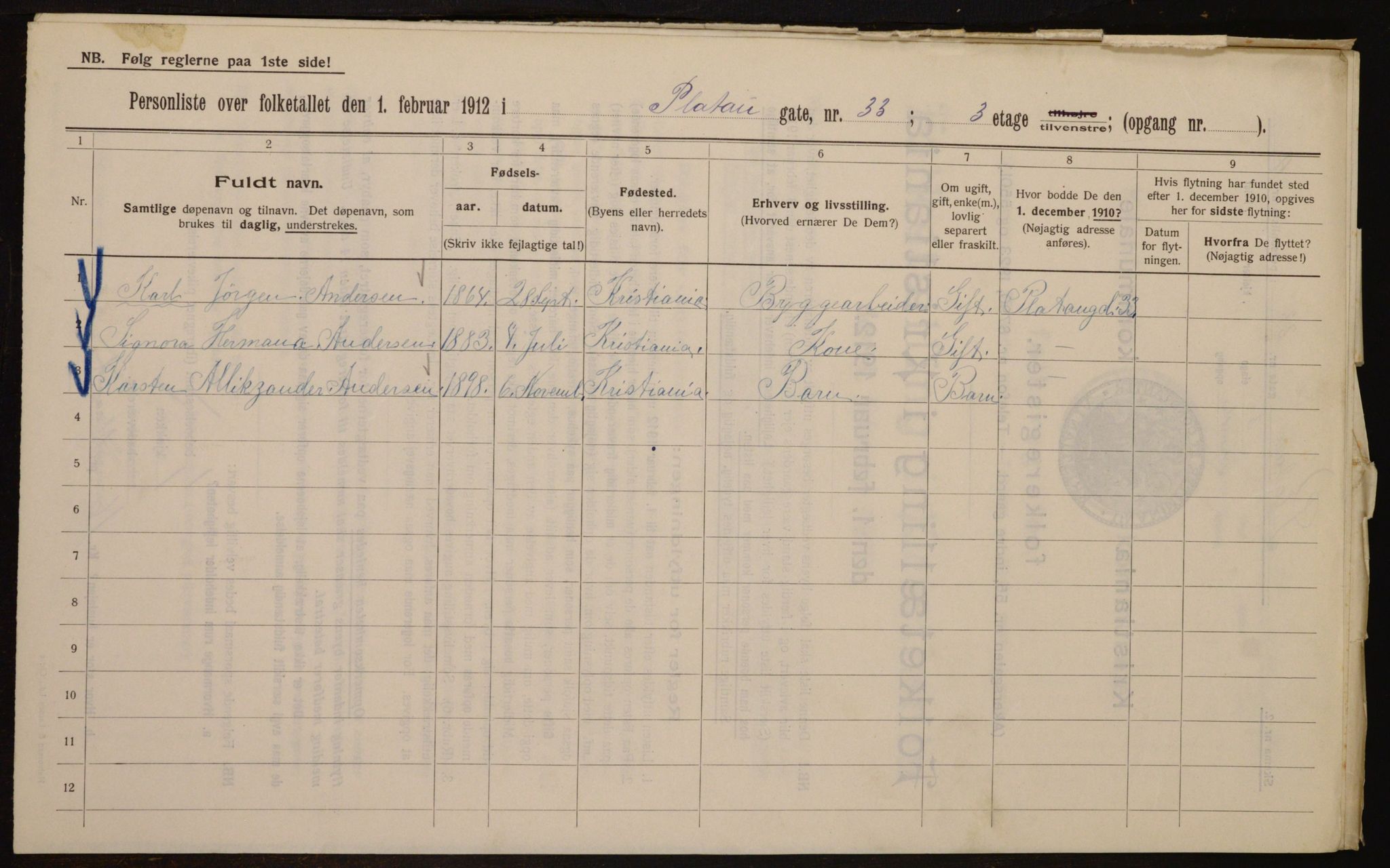 OBA, Municipal Census 1912 for Kristiania, 1912, p. 81367